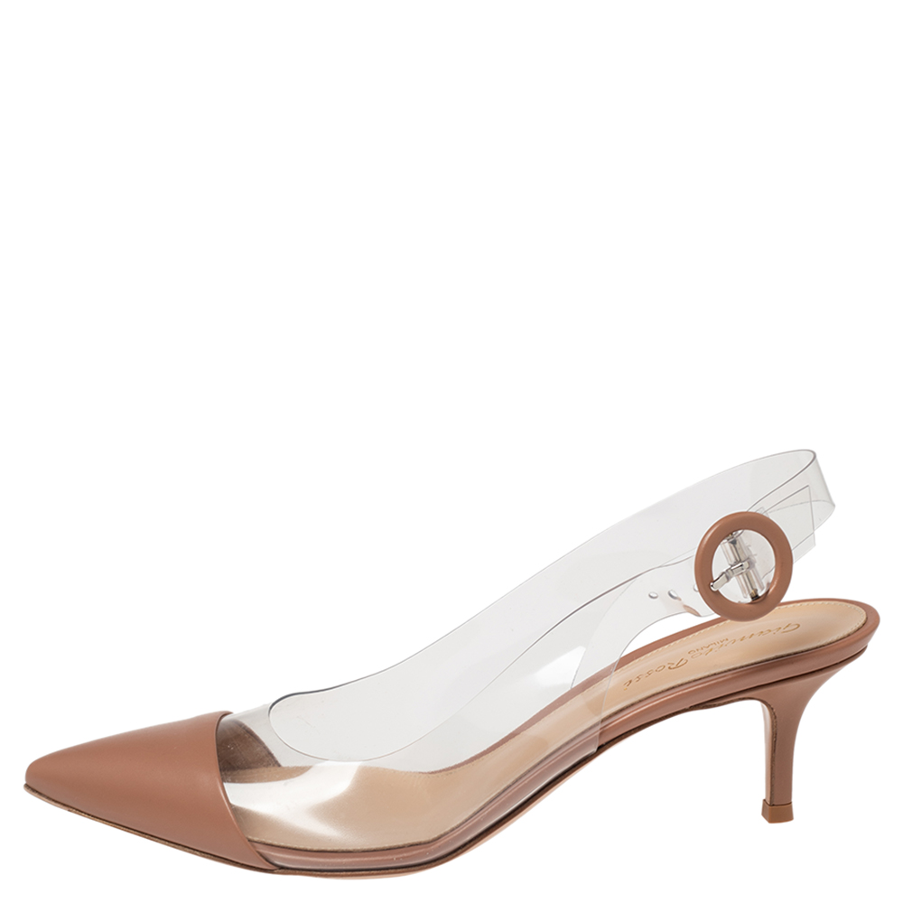 

Gianvito Rossi Beige Leather, PVC Plexi Slingback Pumps Size