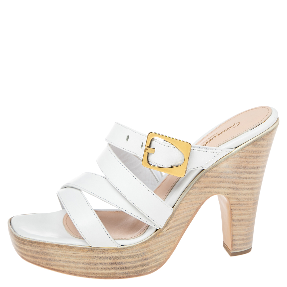 

Gianvito Rossi White Leather Strappy Platform Sandals Size