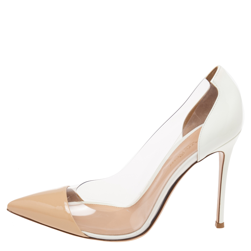 

Gianvito Rossi Beige/White Patent Leather and PVC Plexi Pumps Size