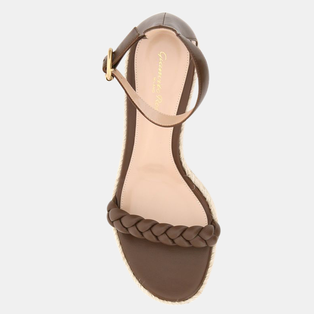 

Gianvito Rossi Brown/Beige Leather braided strap Platform Sandals Size EU