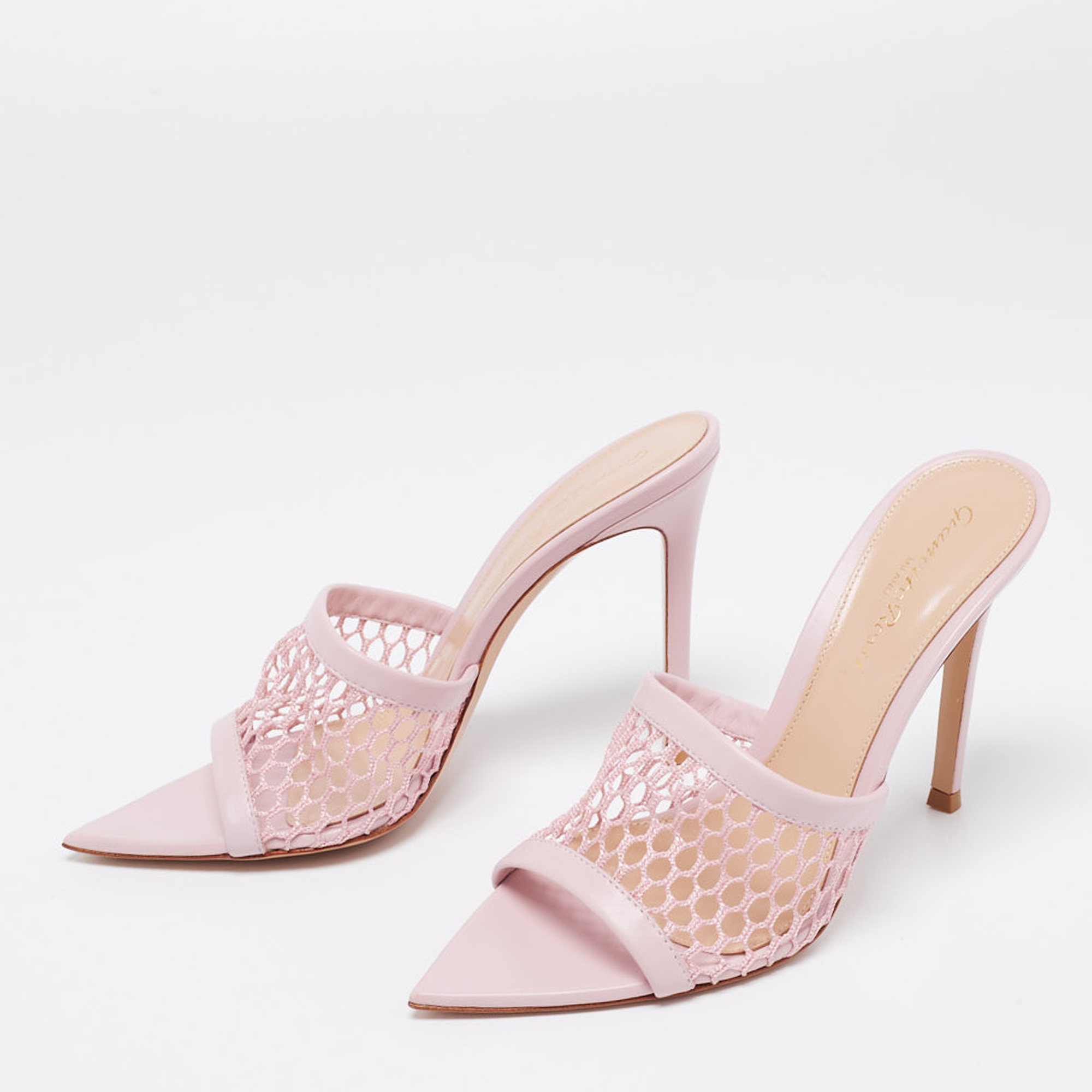 

Gianvito Rossi Pink Leather and Mesh Alisia Slide Sandals Size