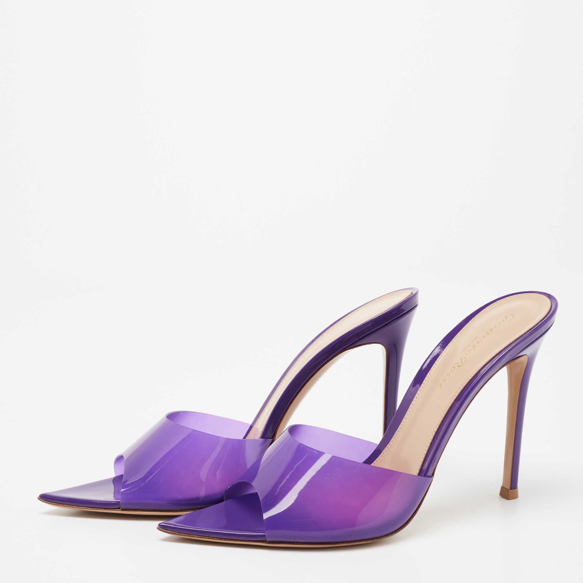 

Gianvito Rossi Purple PVC And Leather Elle Slide Sandals Size