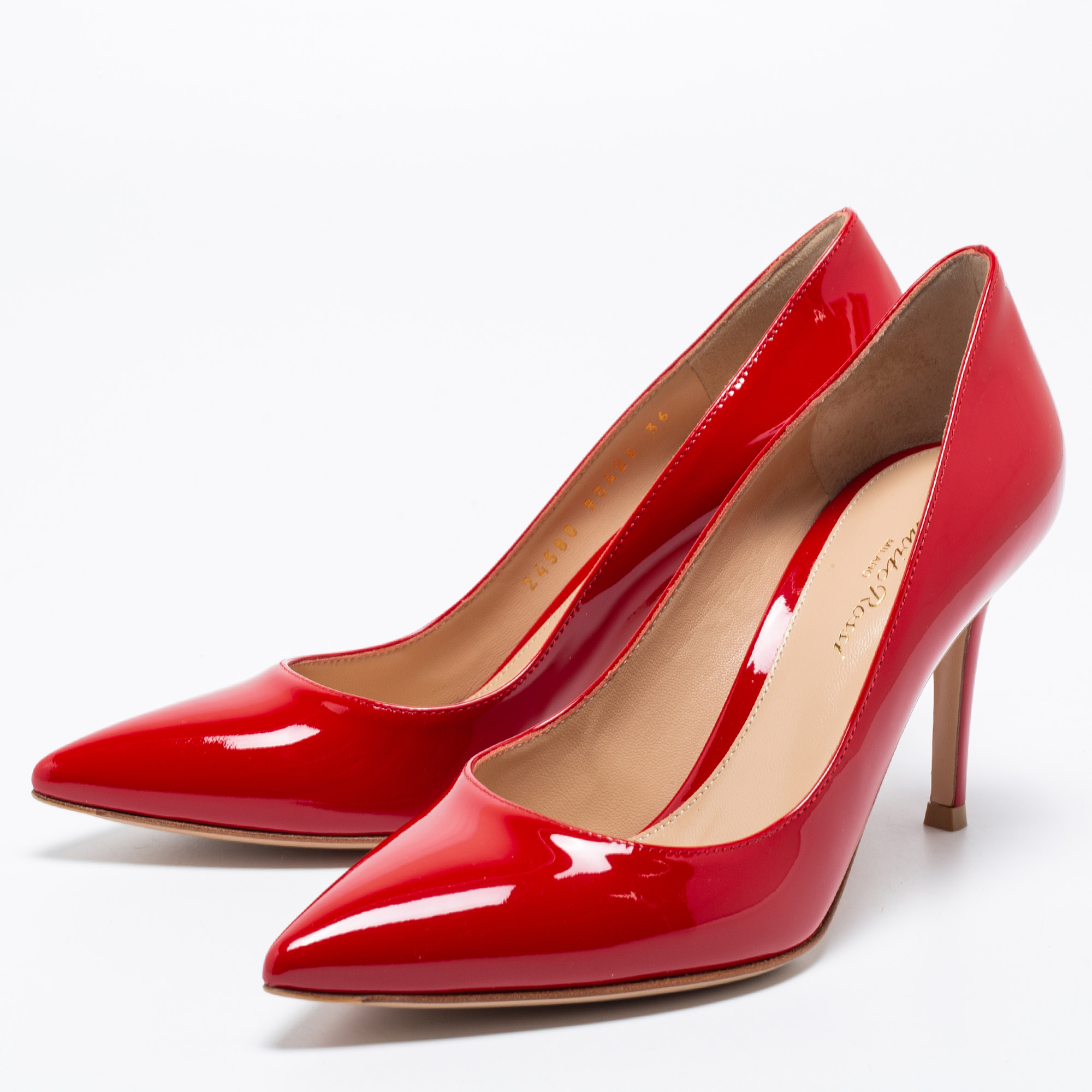 

Gianvito Rossi Red Patent Leather Gianvito Pointed Toe Pumps Size