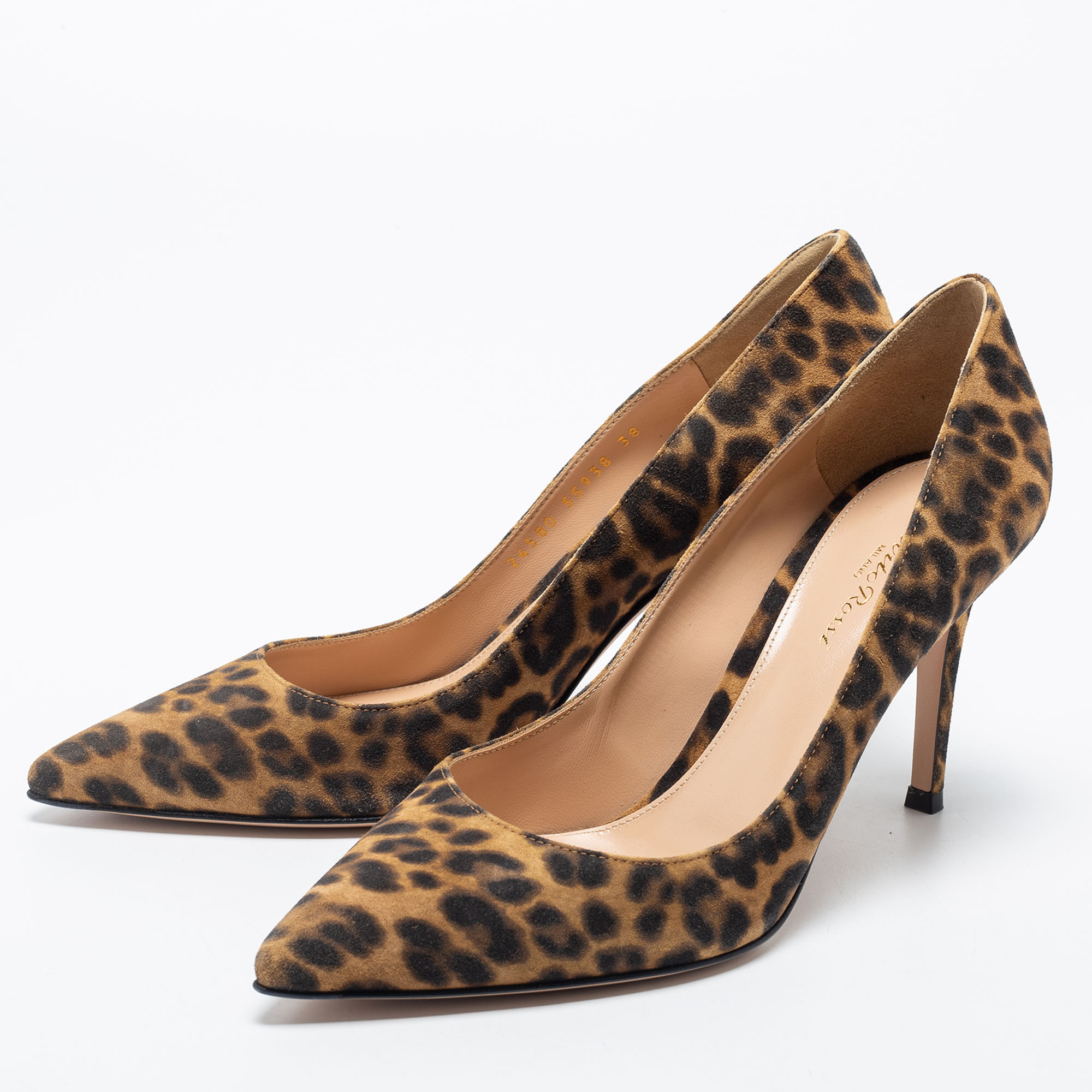 

Gianvito Rossi Brown Leopard Print Suede Pointed Toe Pumps Size