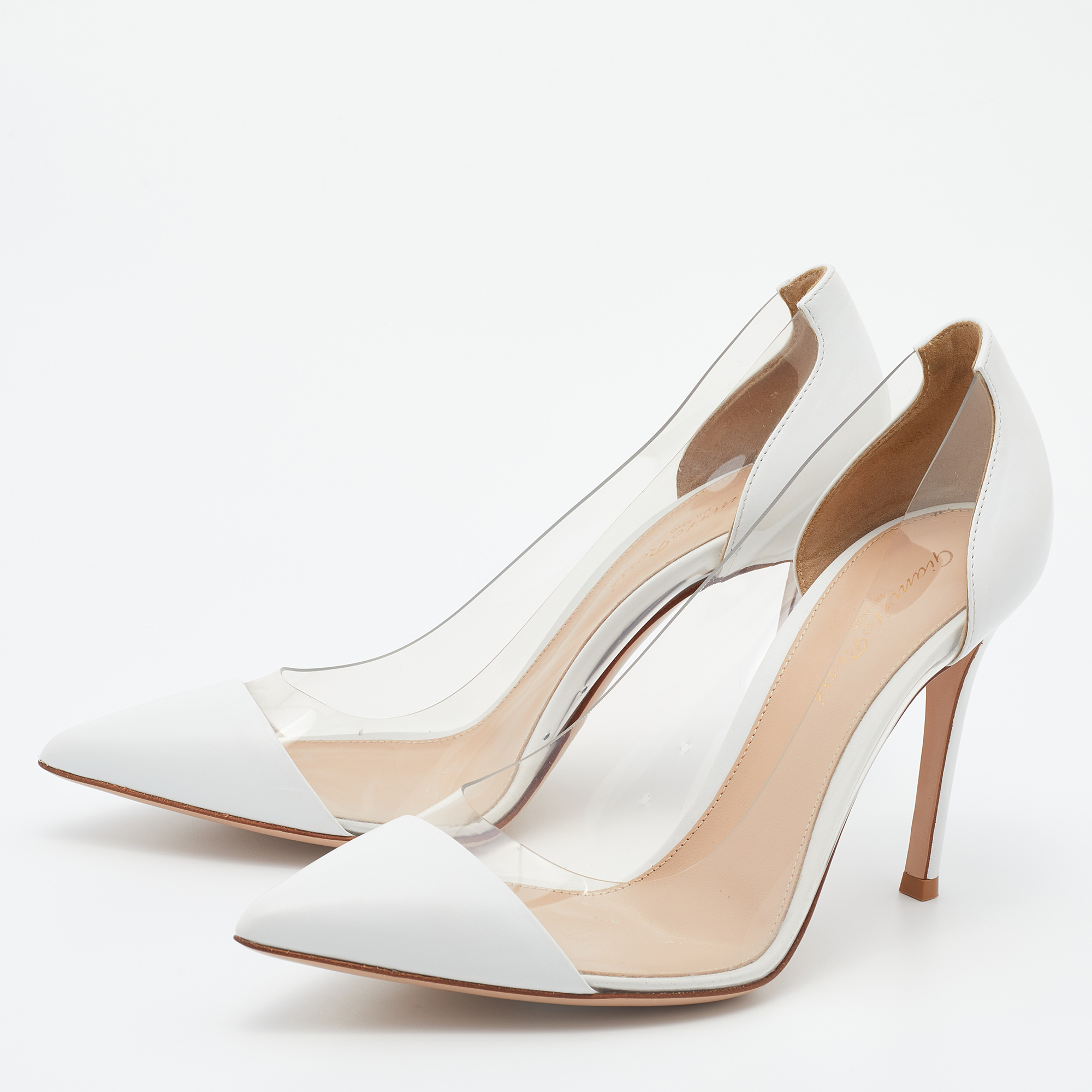 

Gianvito Rossi White Leather and PVC Plexi Pumps Size