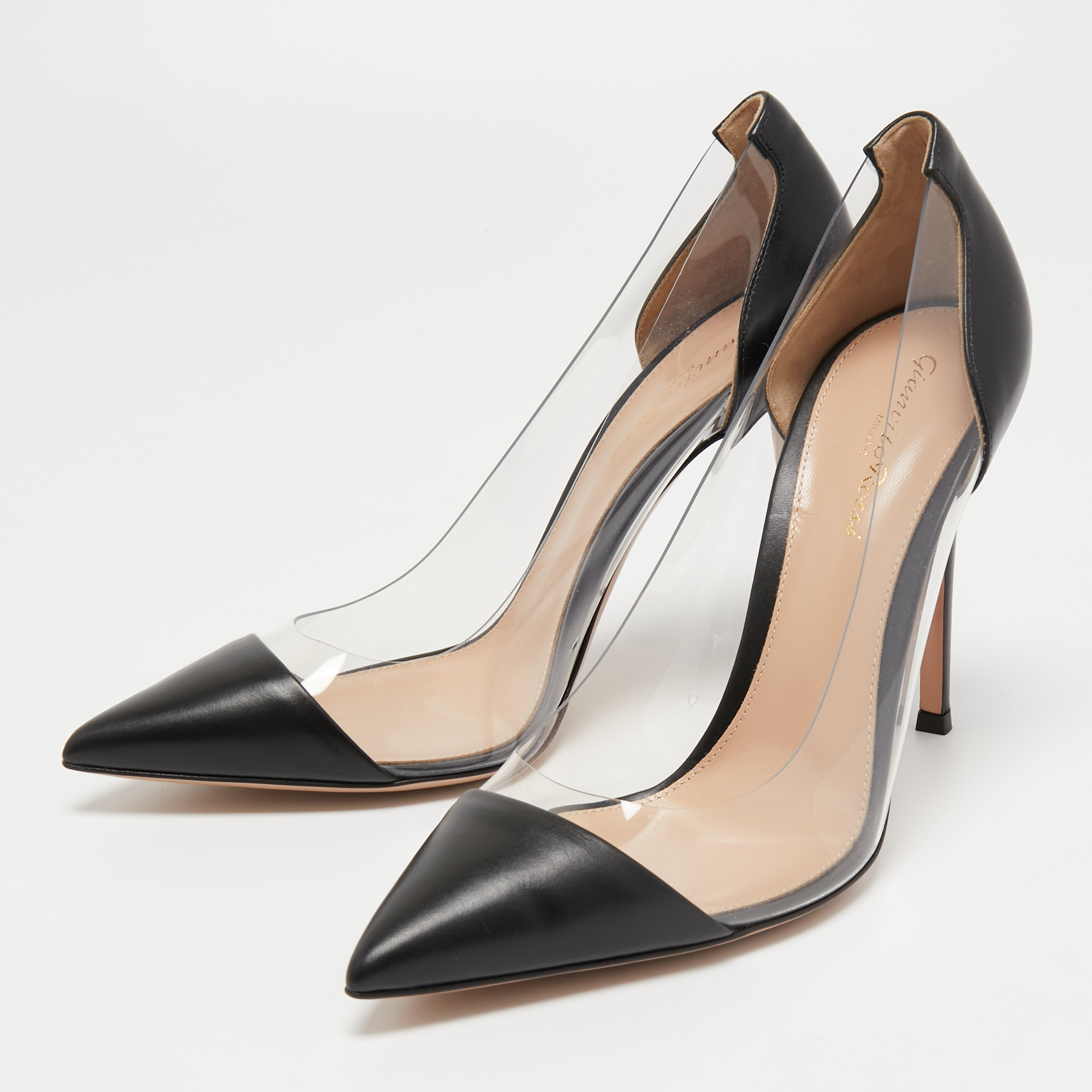 

Gianvito Rossi Black Leather and PVC Plexi Pumps Size