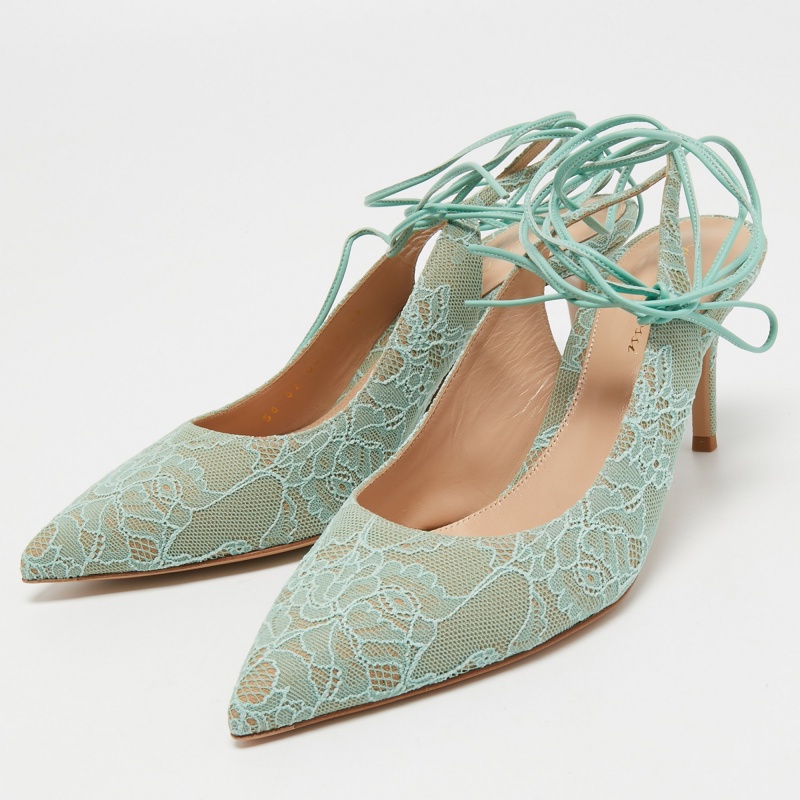 

Gianvito Rossi Light Green Lace Irene Slingback Pumps Size