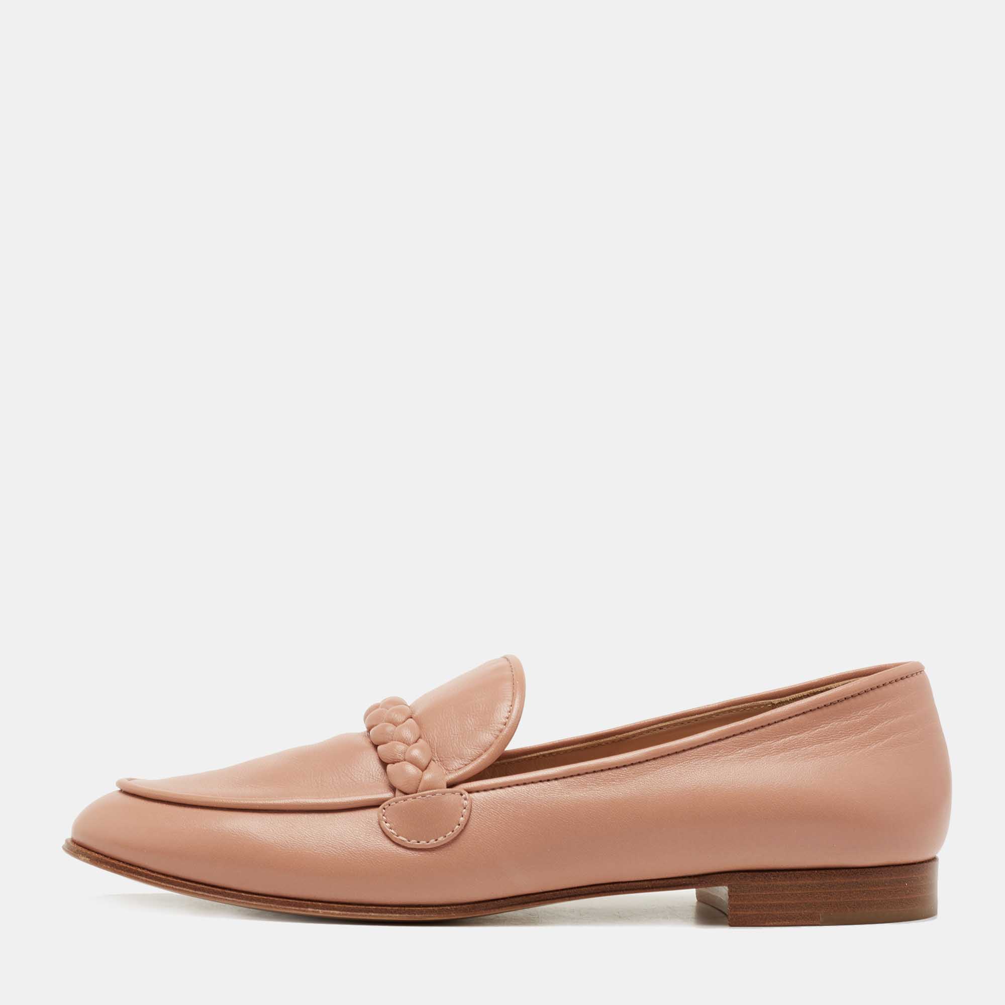 Pre-owned Gianvito Rossi Pink Leather Monza Braided Loafers Size 40