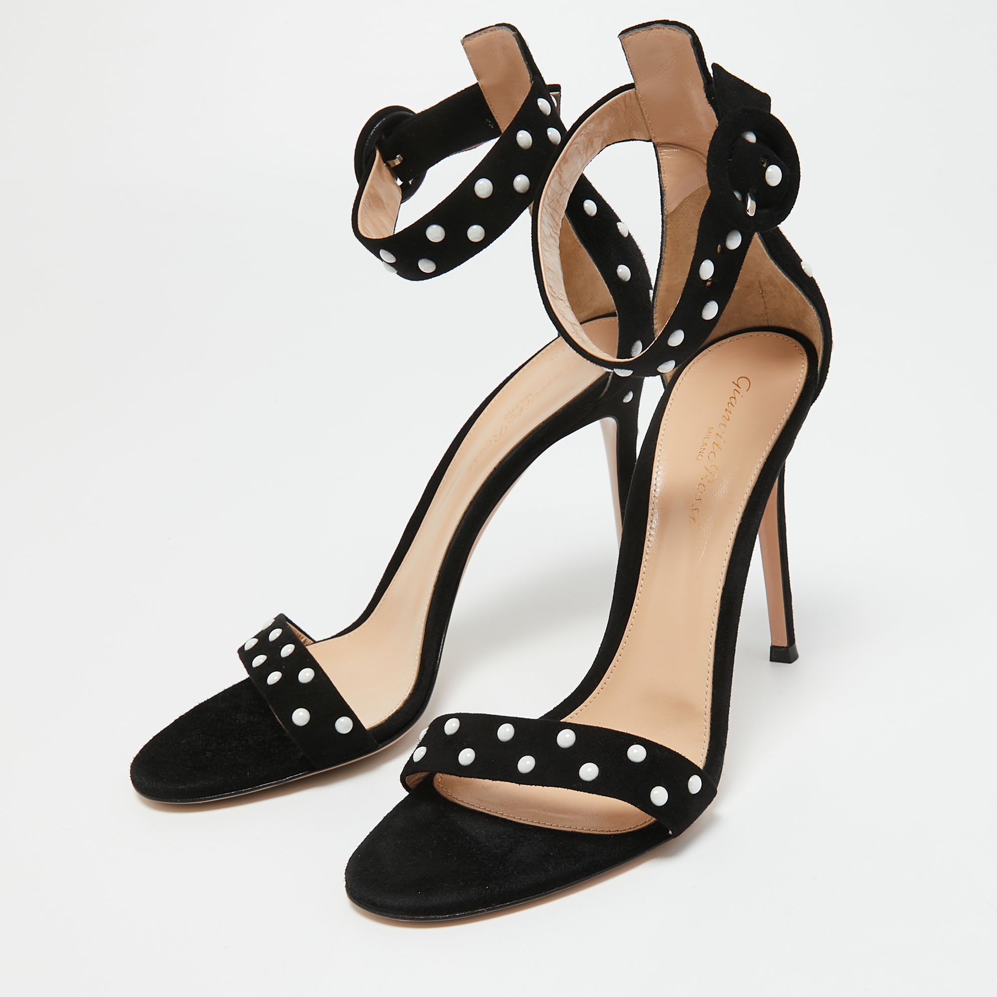 

Gianvito Rossi Black Suede Studded Portofino Ankle Strap Sandals Size