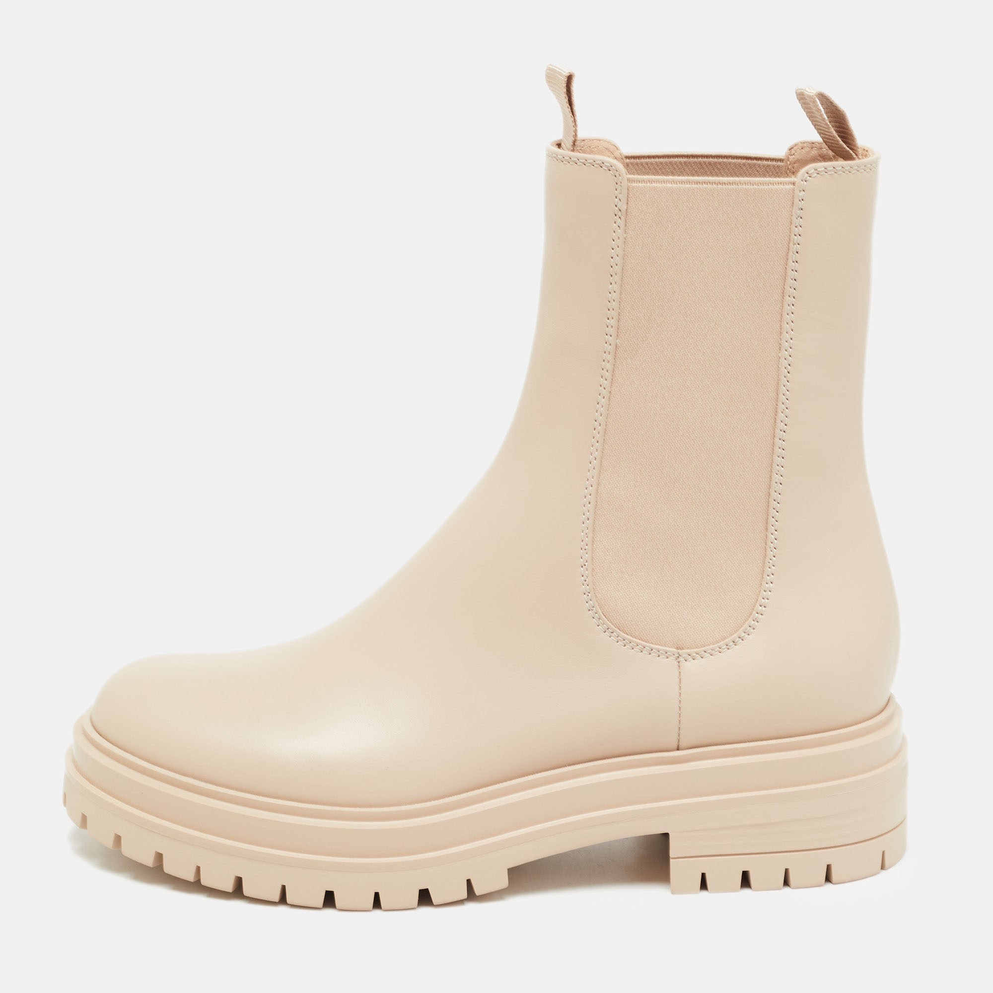 Pre Owned Gianvito Rossi Beige Leather Combat Boots Size 37.5