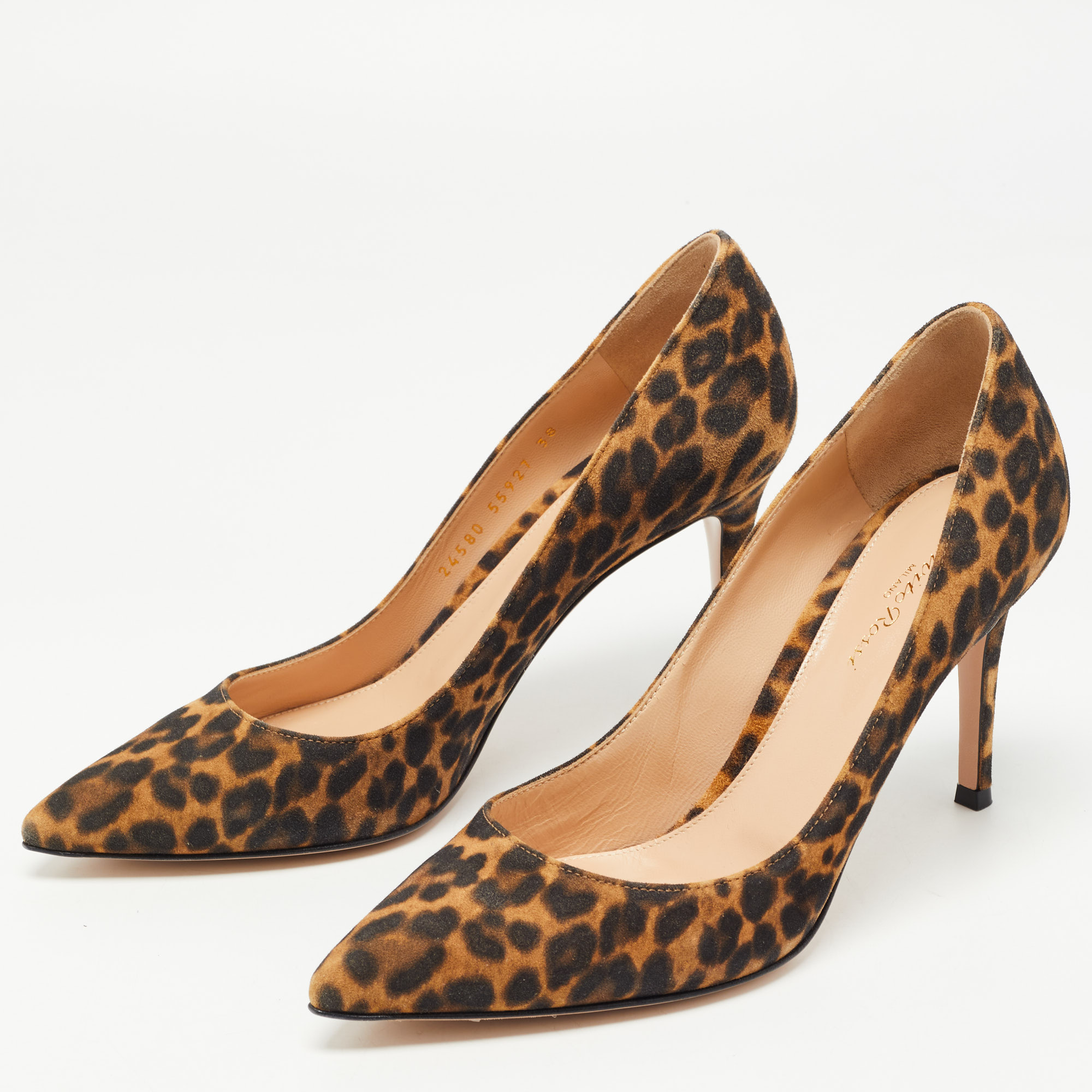 

Gianvito Rossi Brown/Black Leopard Print Nubuck Leather Pointed Toe Pumps Size