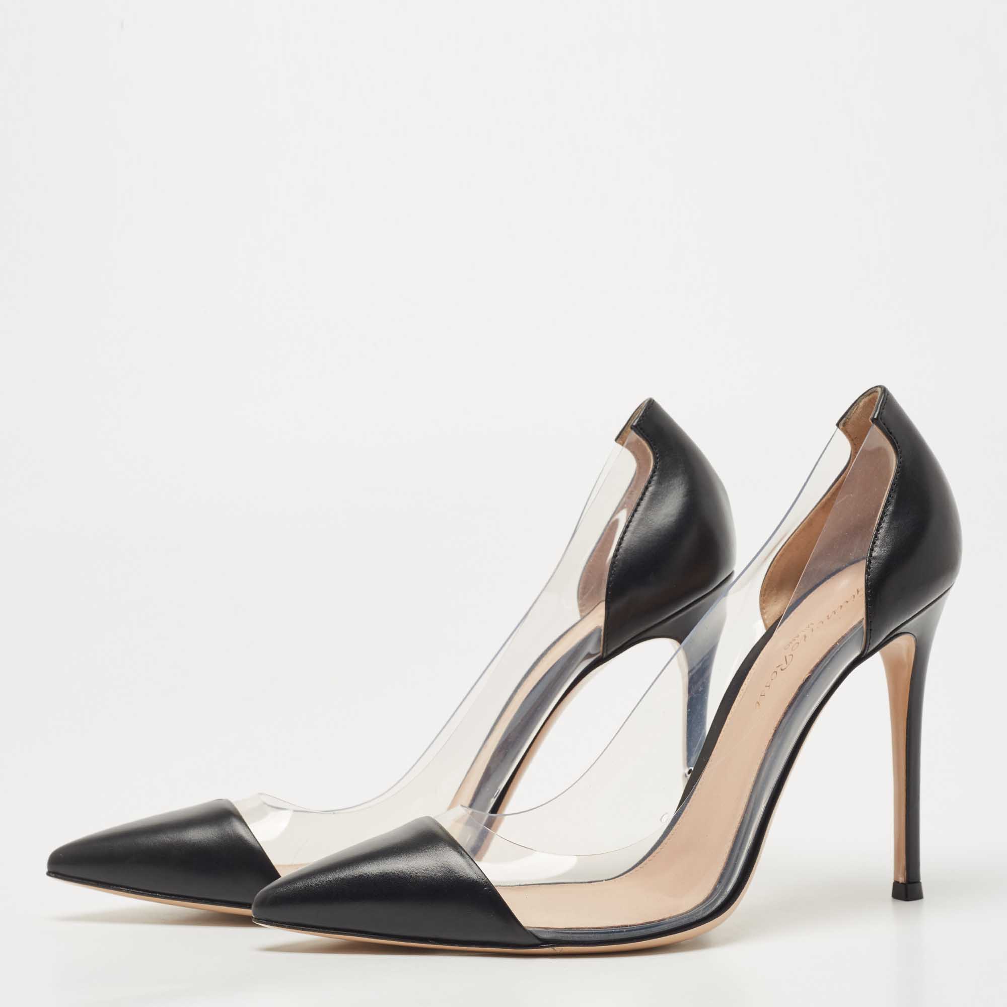 

Gianvito Rossi Black Leather and PVC Plexi Pumps Size