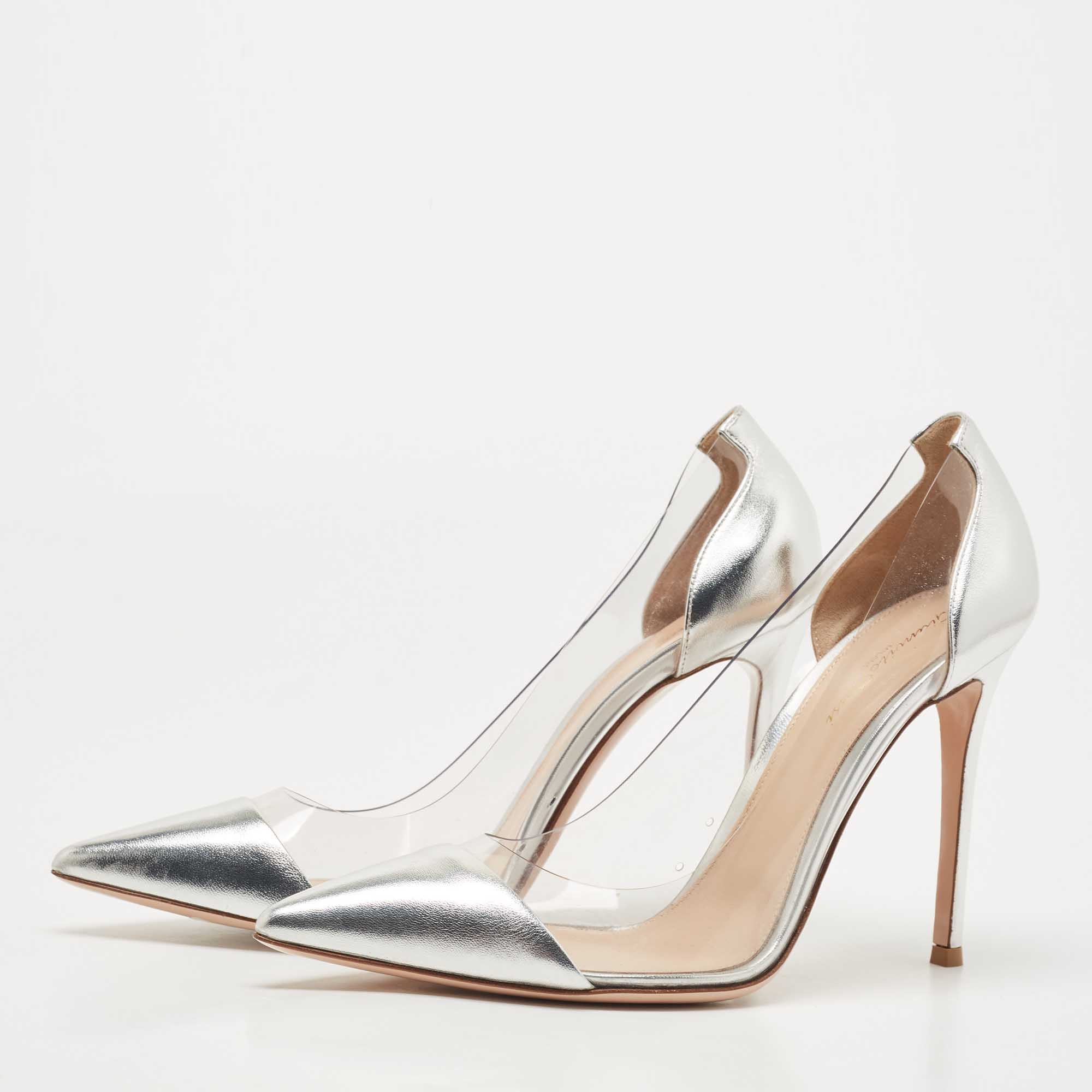 

Gianvito Rossi Silver Leather and PVC Plexi Pumps Size