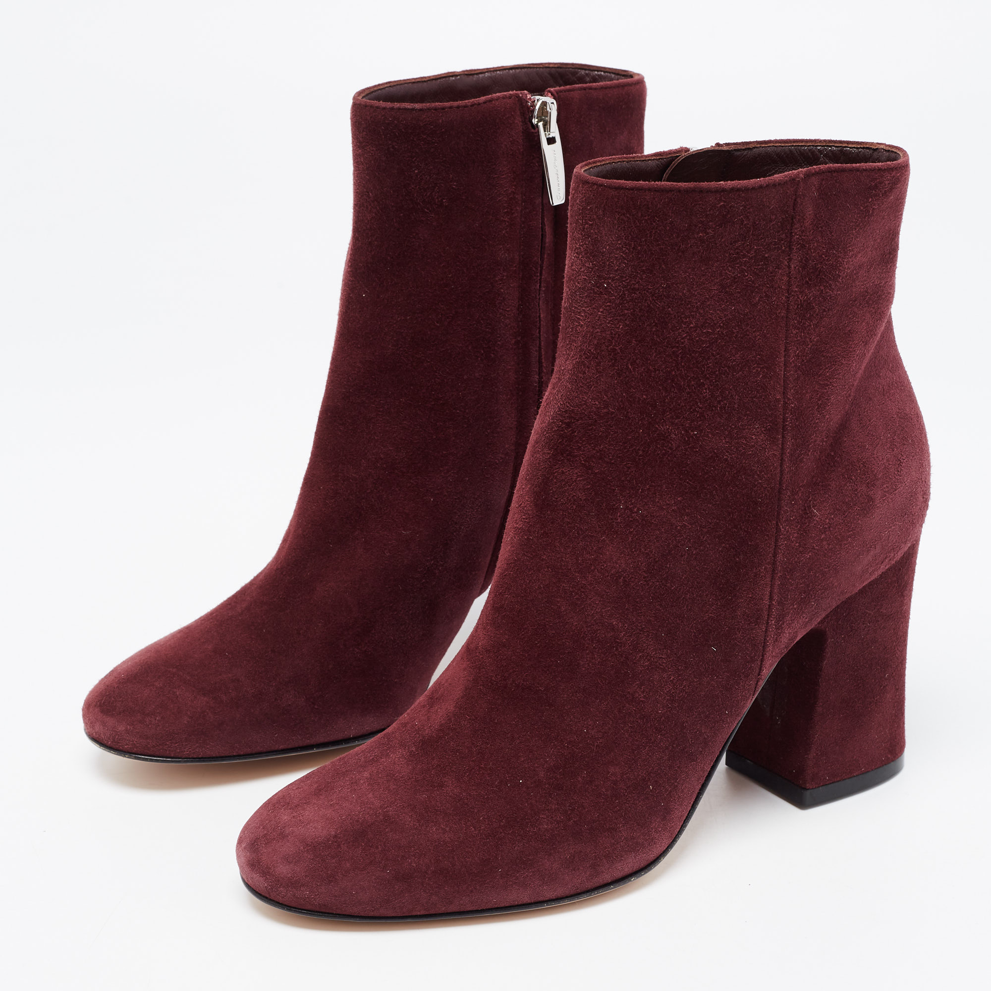 

Gianvito Rossi Burgundy Suede Rolling 85 Ankle Boots Size