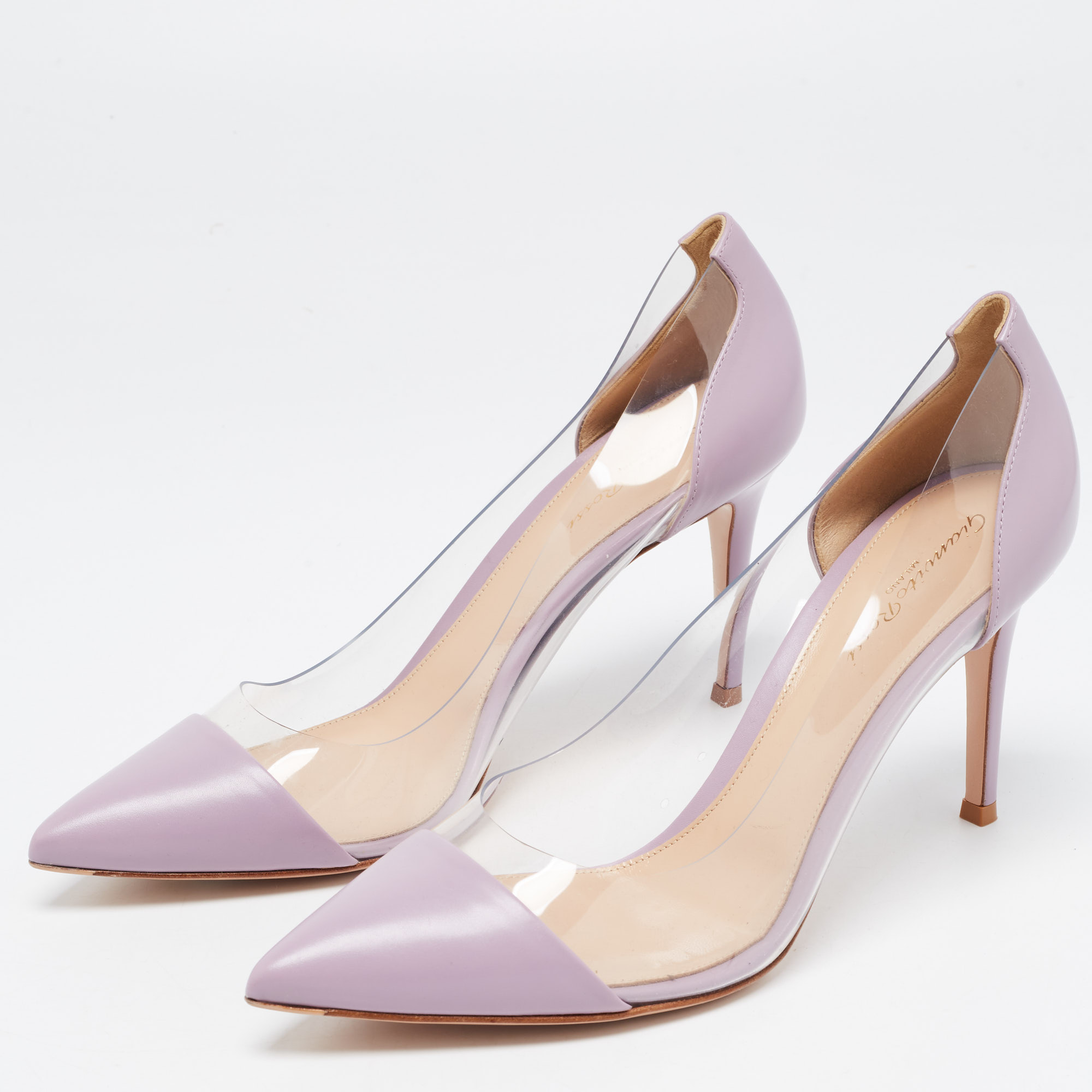 

Gianvito Rossi Purple Leather and PVC Plexi Pumps Size