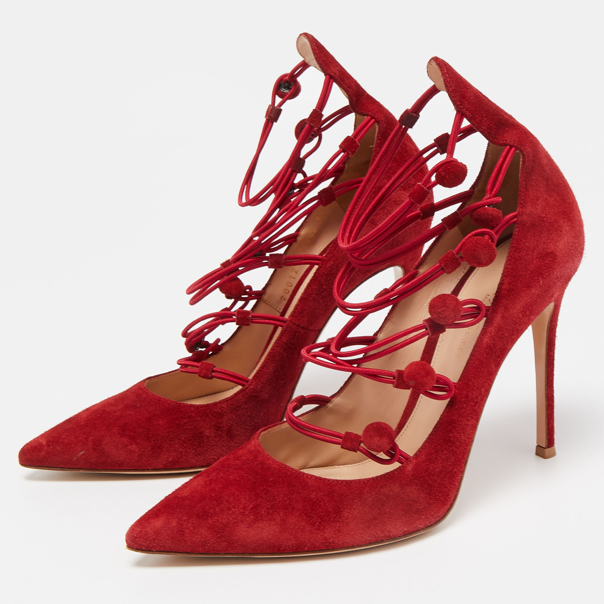 

Gianvito Rossi Red Suede Marquis Strappy Pumps Size