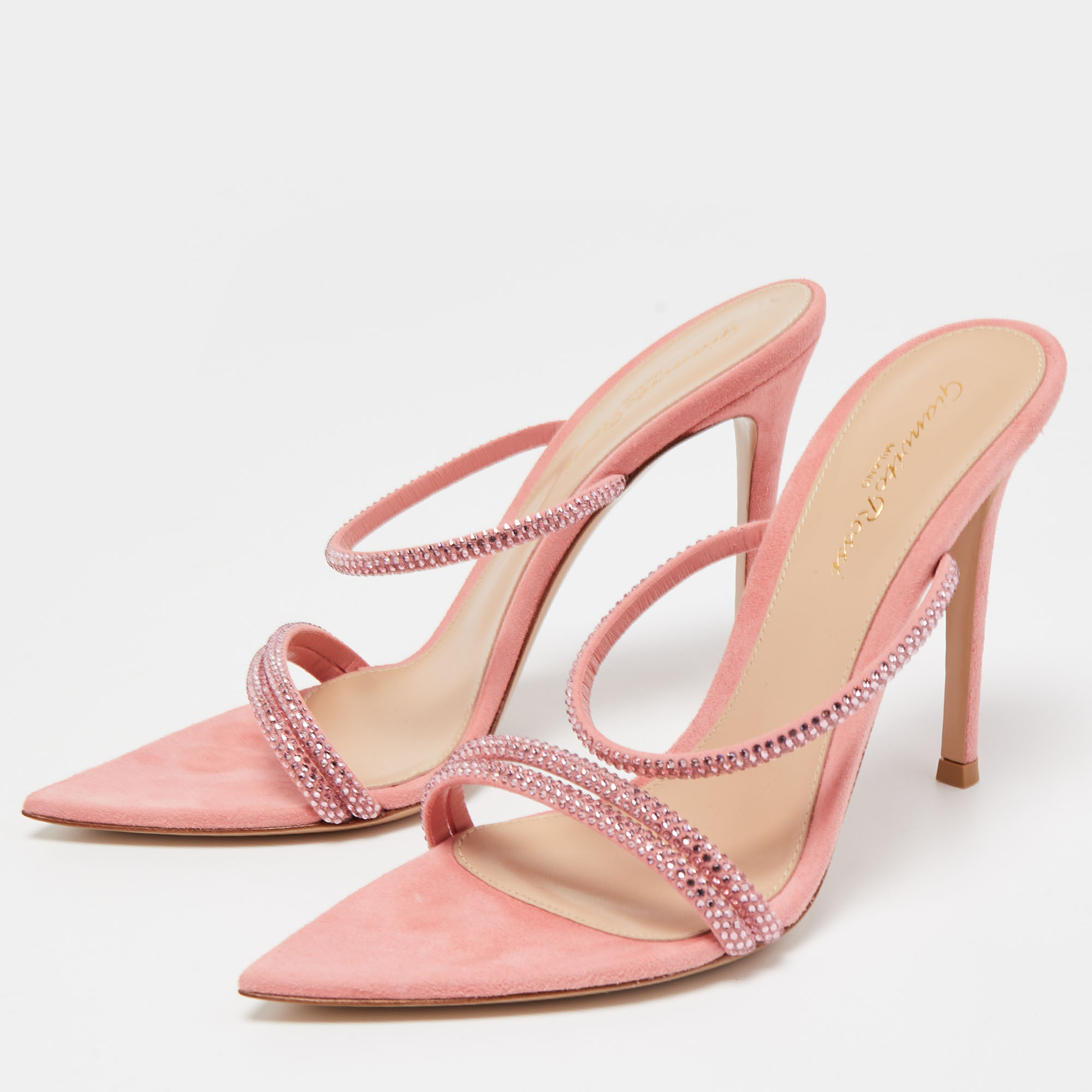 

Gianvito Rossi Pink Crystal Embellished Suede Cannes Sandals Size