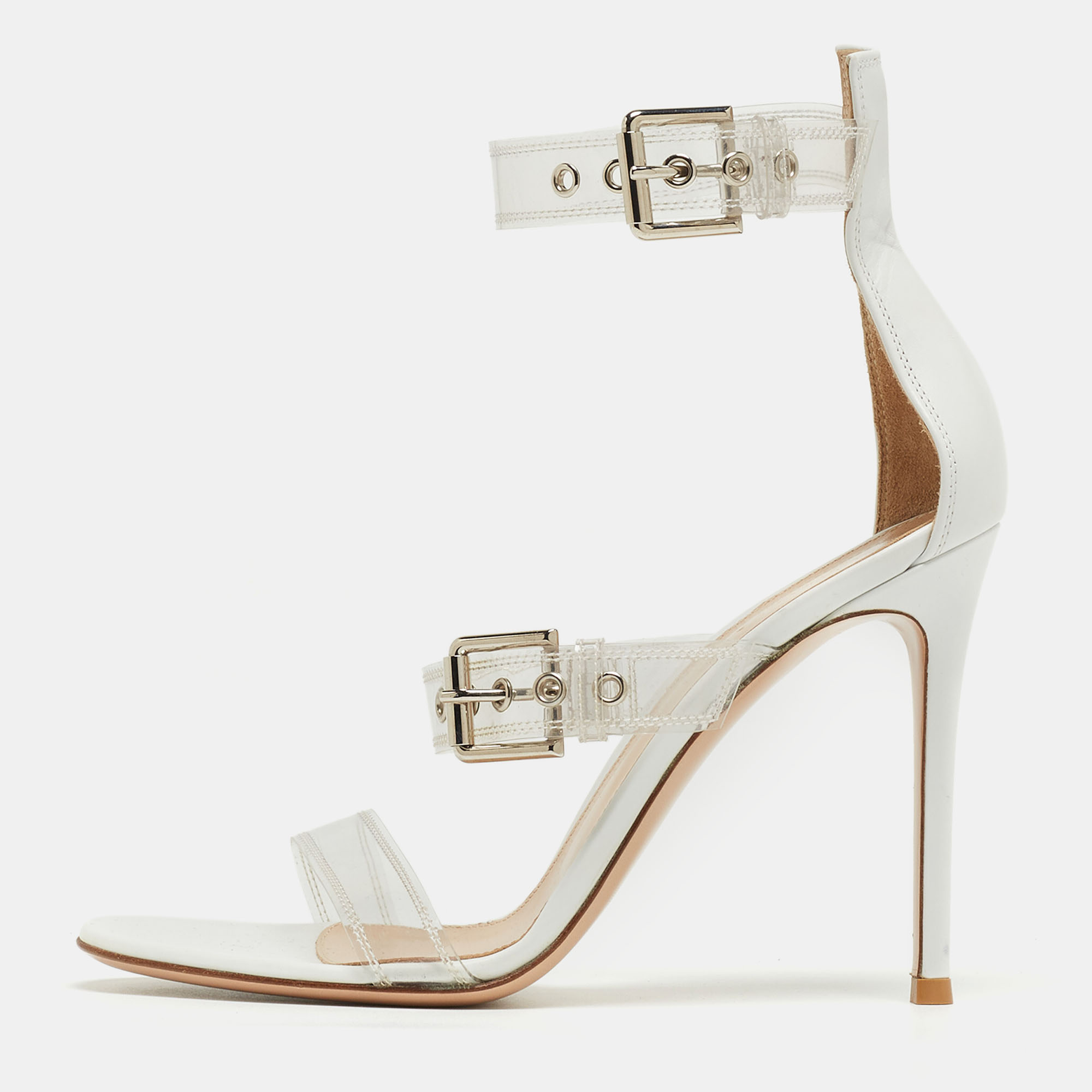 Pre-owned Gianvito Rossi White Leather And Pvc Ankle Strap Sandals Size 39
