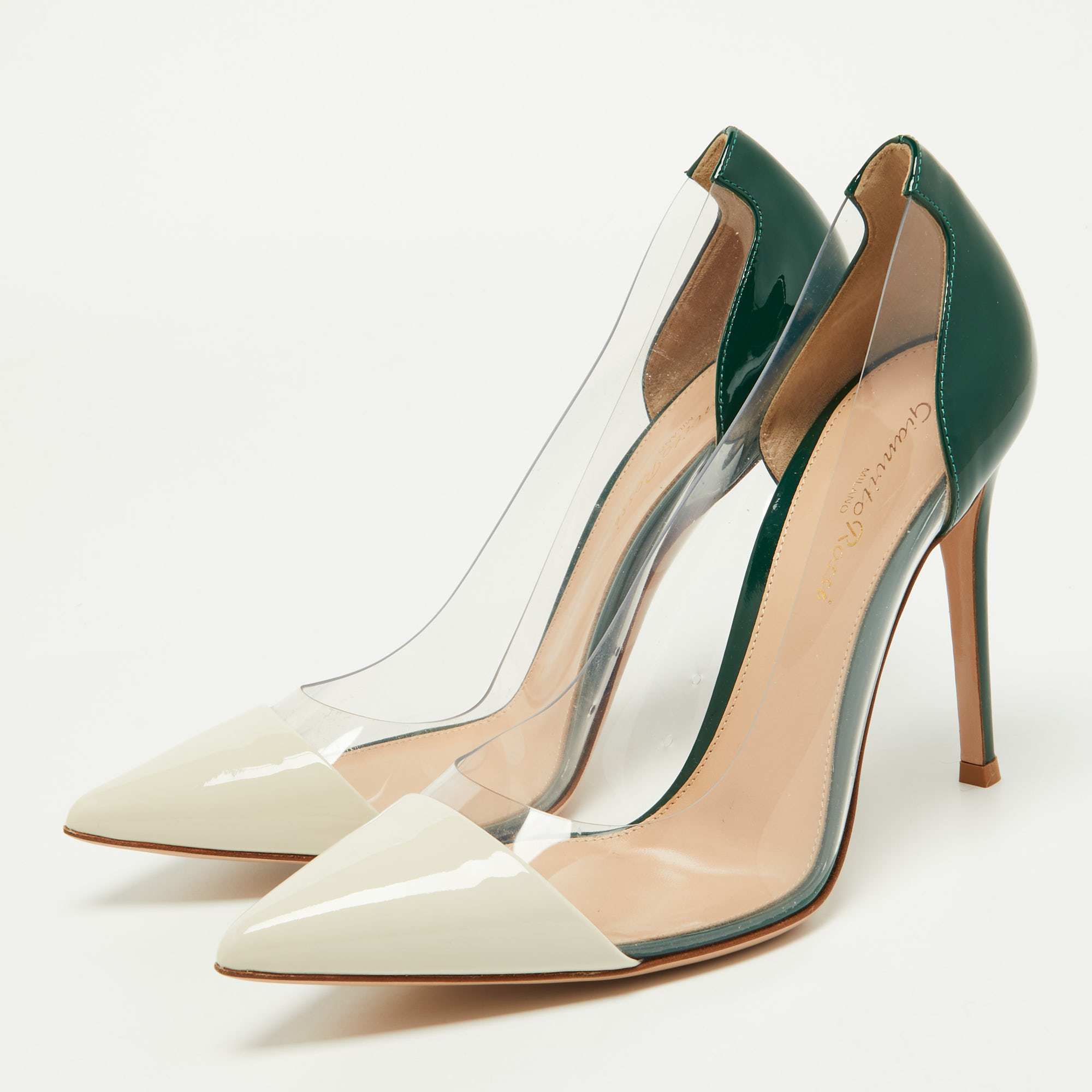 

Gianvito Rossi Green/White Patent Leather and PVC Plexi Pumps Size