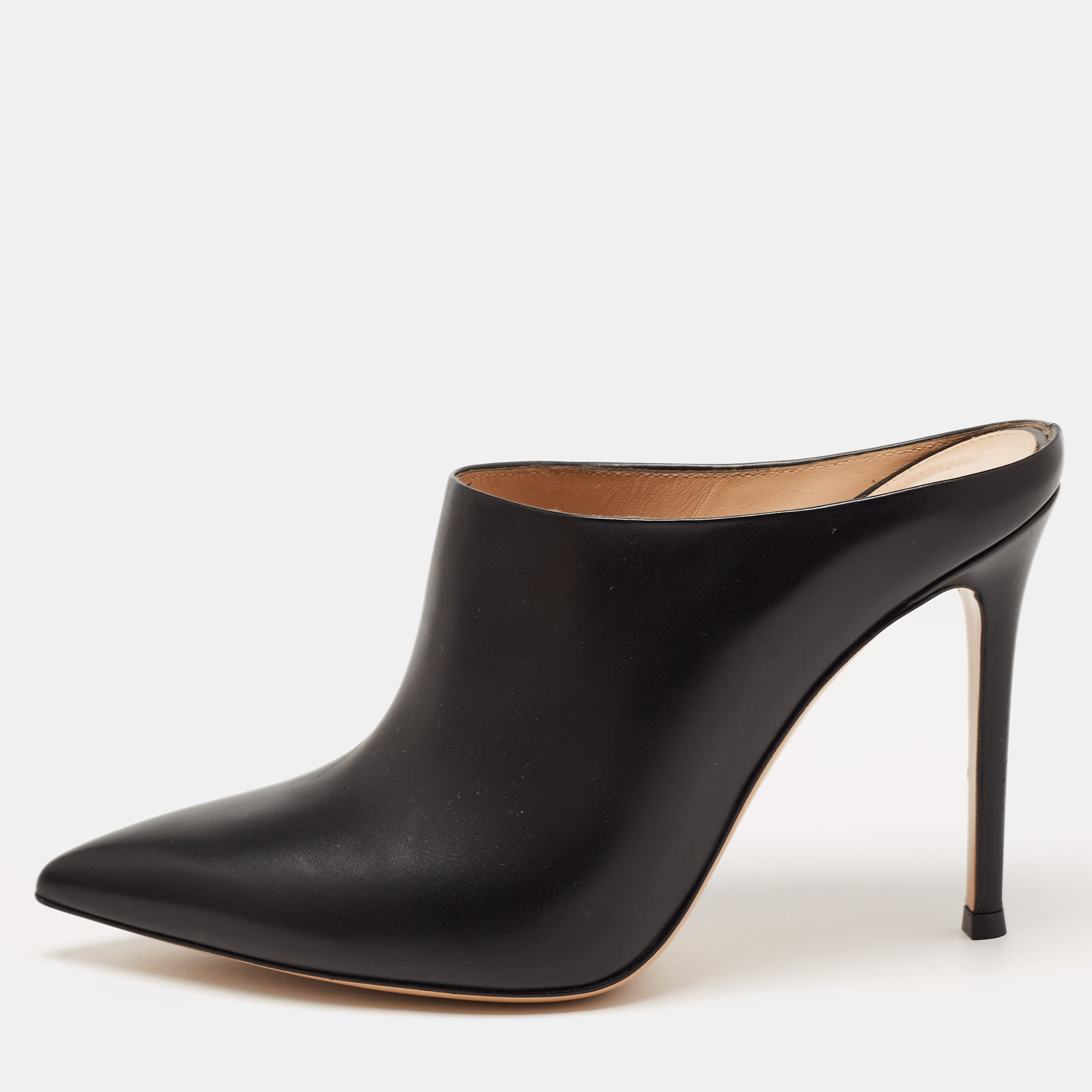 Pre-owned Gianvito Rossi Black Leather Pointed Toe Mules Size 38