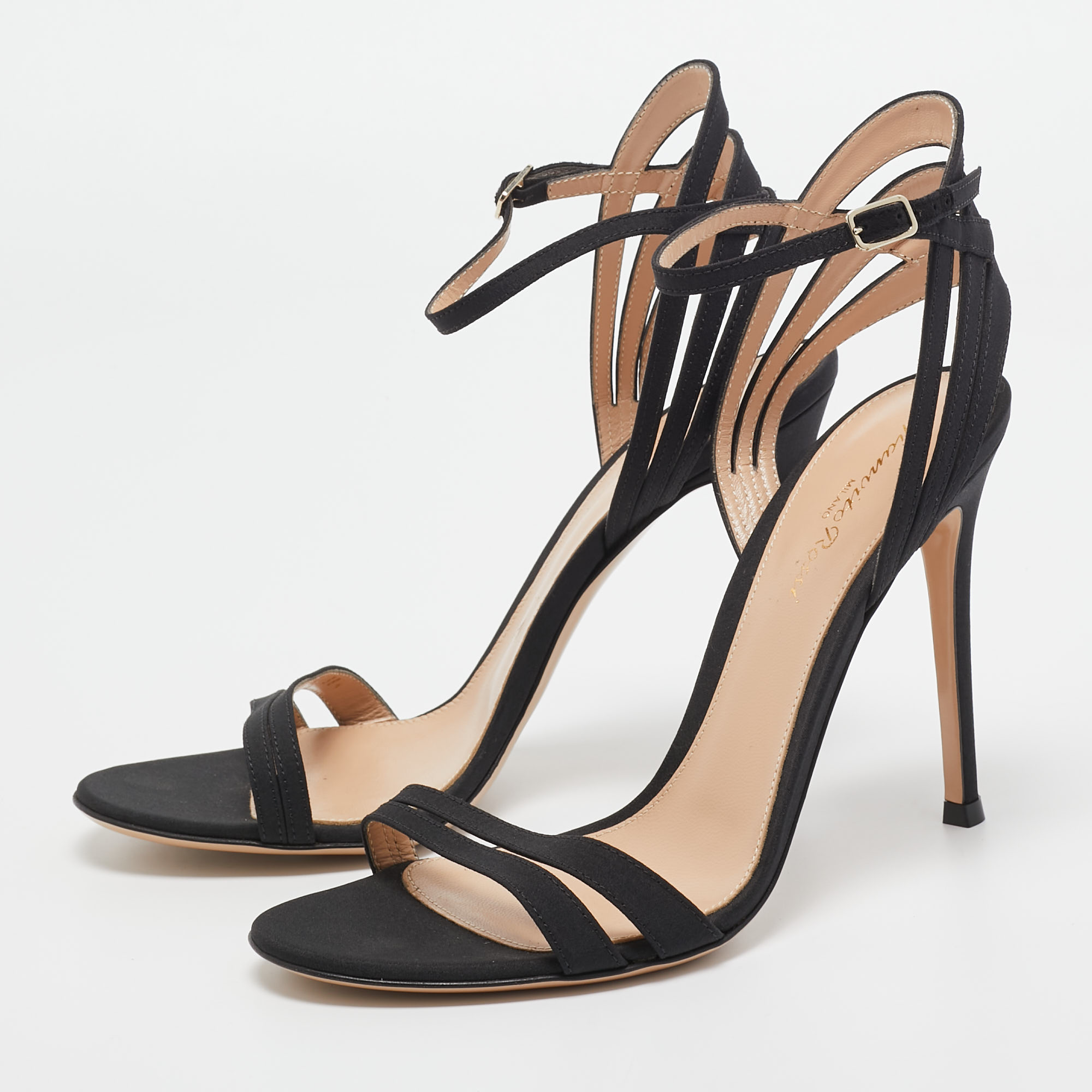 

Gianvito Rossi Black Canvas Ankle Strap Sandals Size