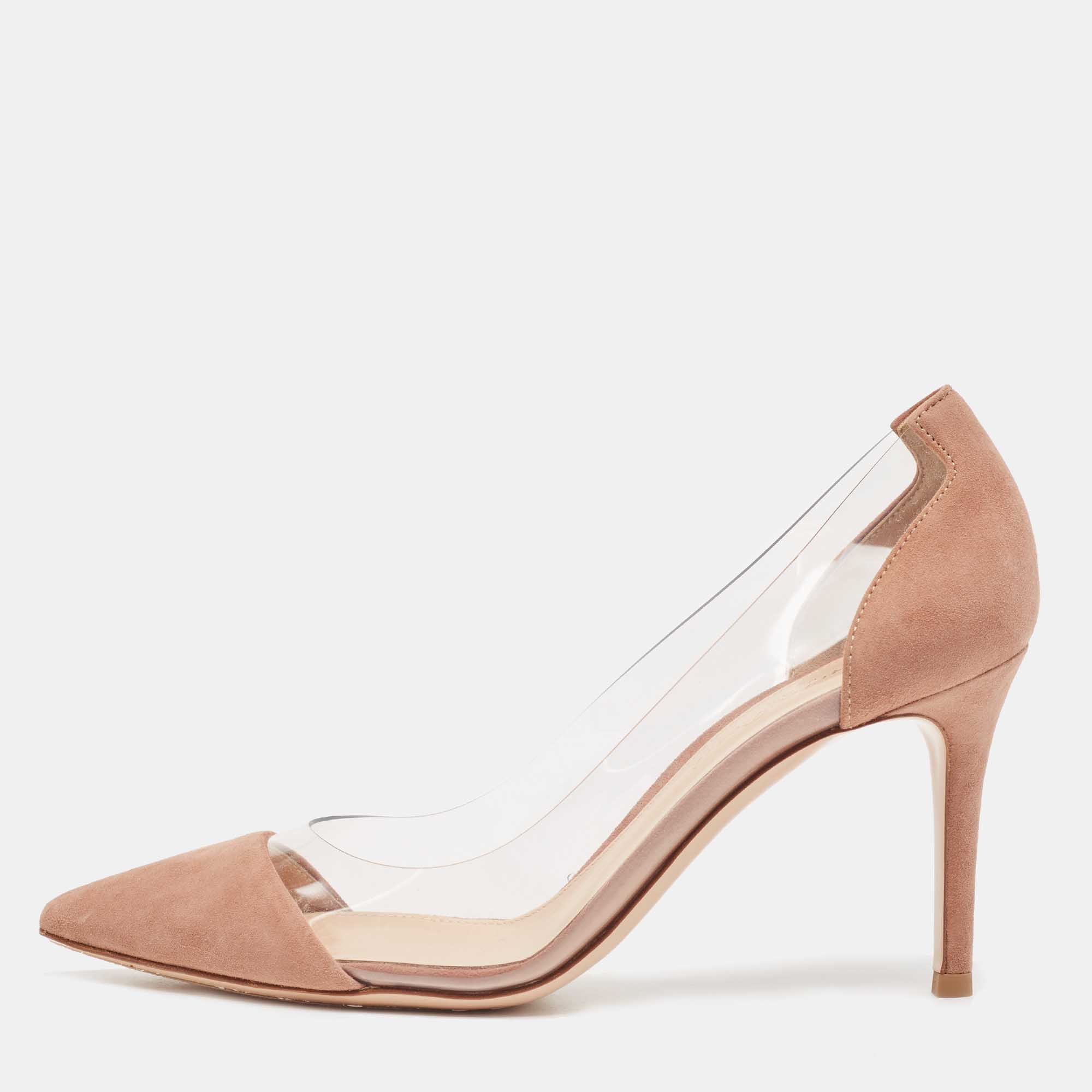 

Gianvito Rossi Pink Nubuck Leather and PVC Plexi Pointed Toe Pumps Size