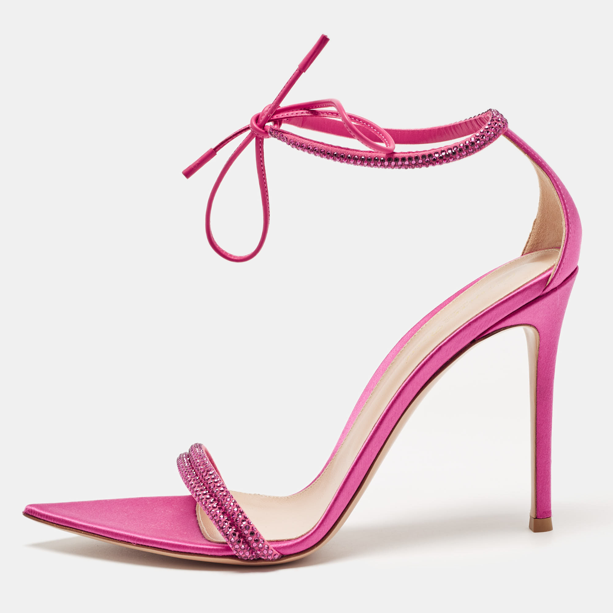 

Gianvito Rossi Pink Satin Embellished Montecarlo Sandals Size