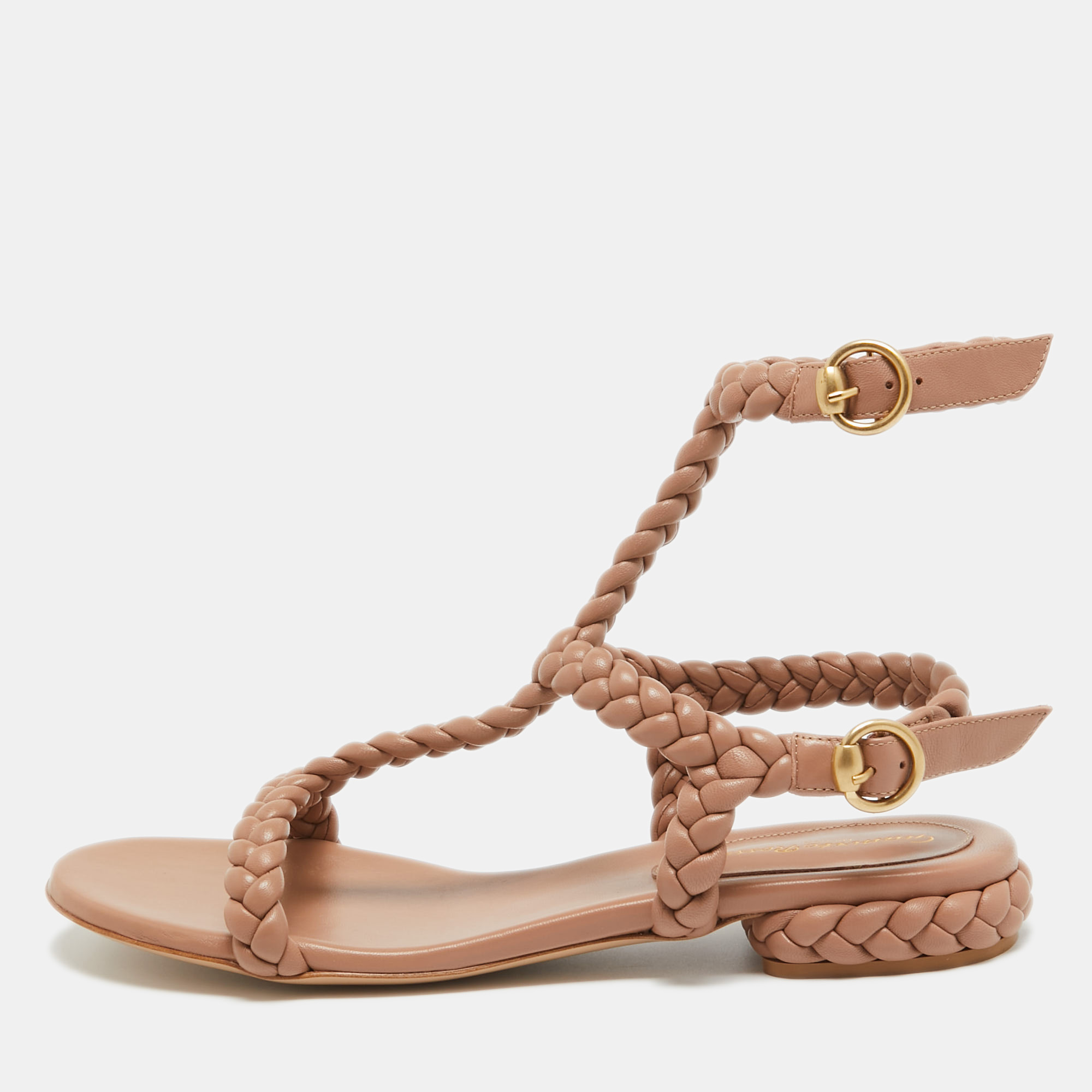 

Gianvito Rossi Beige Braided Leather Sorrento Sandals Size