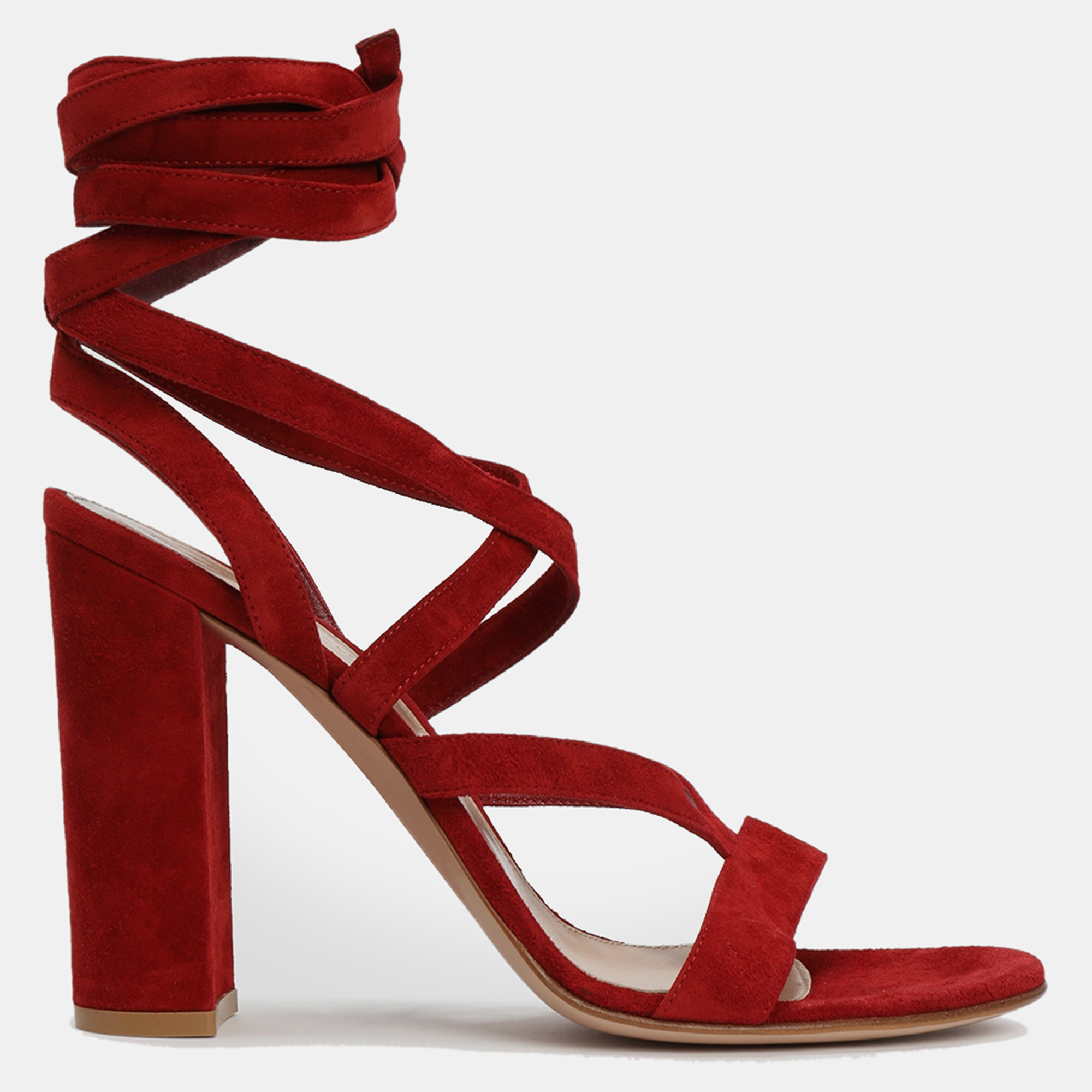 Pre-owned Gianvito Rossi Suede Ankle Strap Sandals 35 In Red