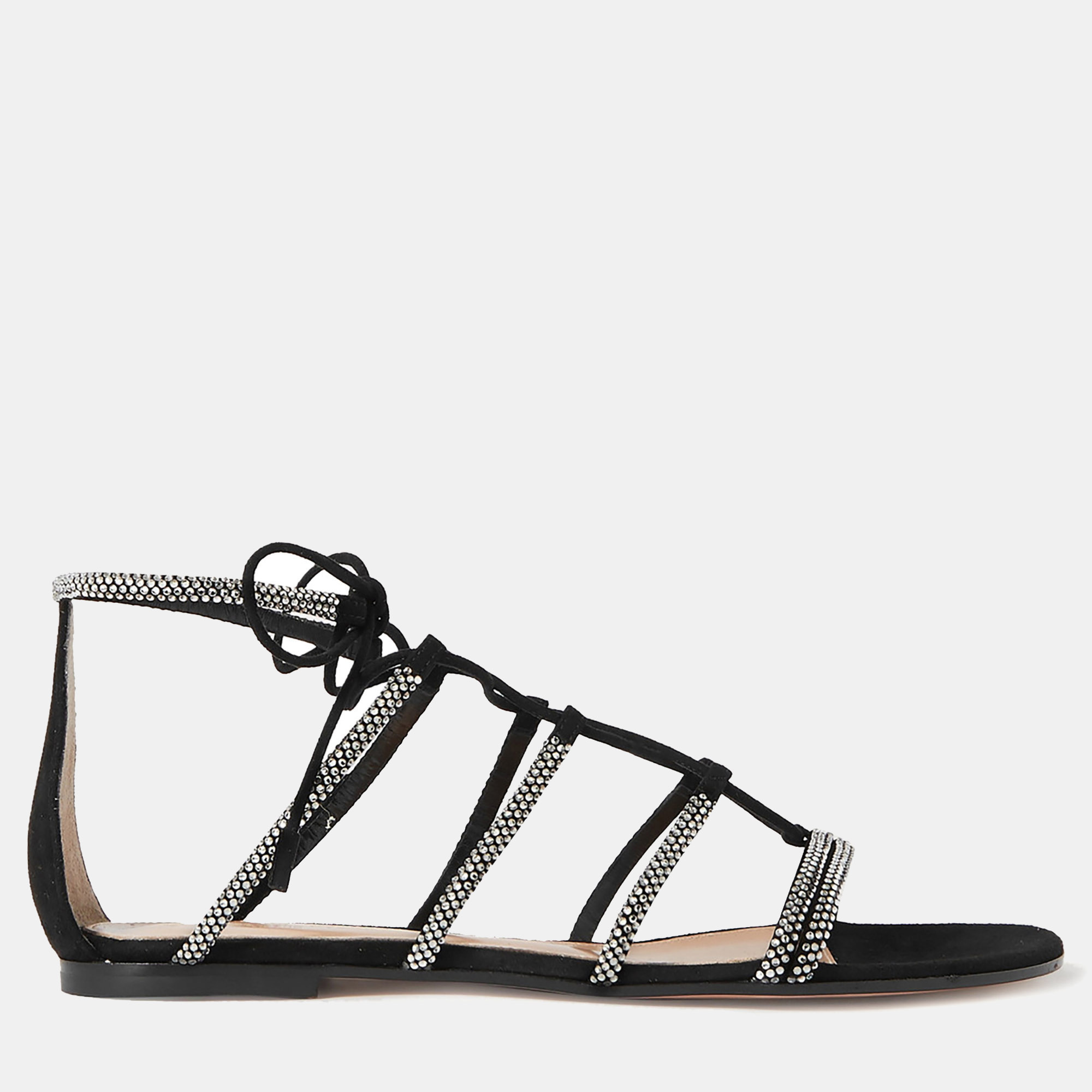 

Gianvito Rossi Suede Flat Ankle Strap Sandals Size, Black