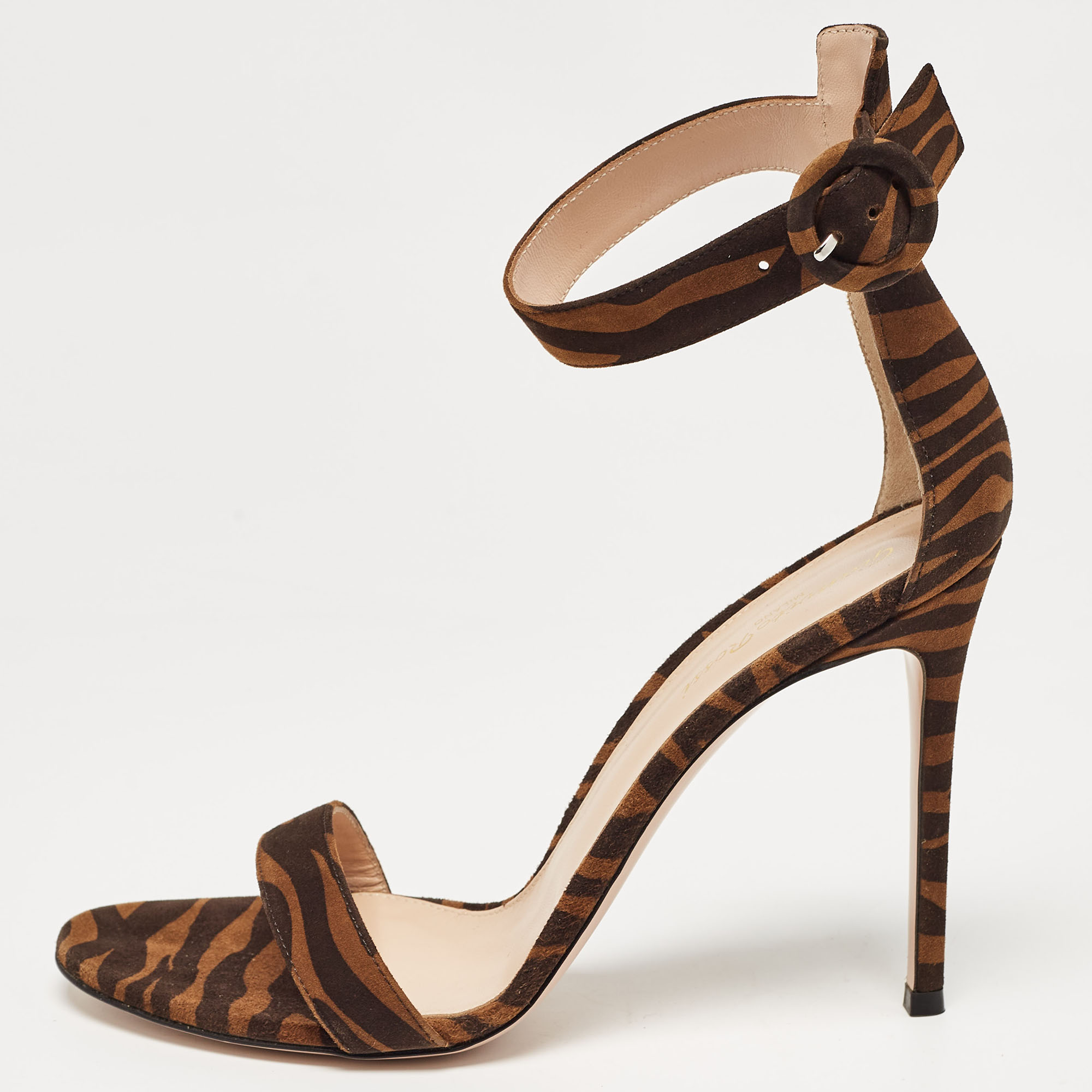 

Gianvito Rossi Brown/Black Zebra Print Suede Portofino Sandals Size