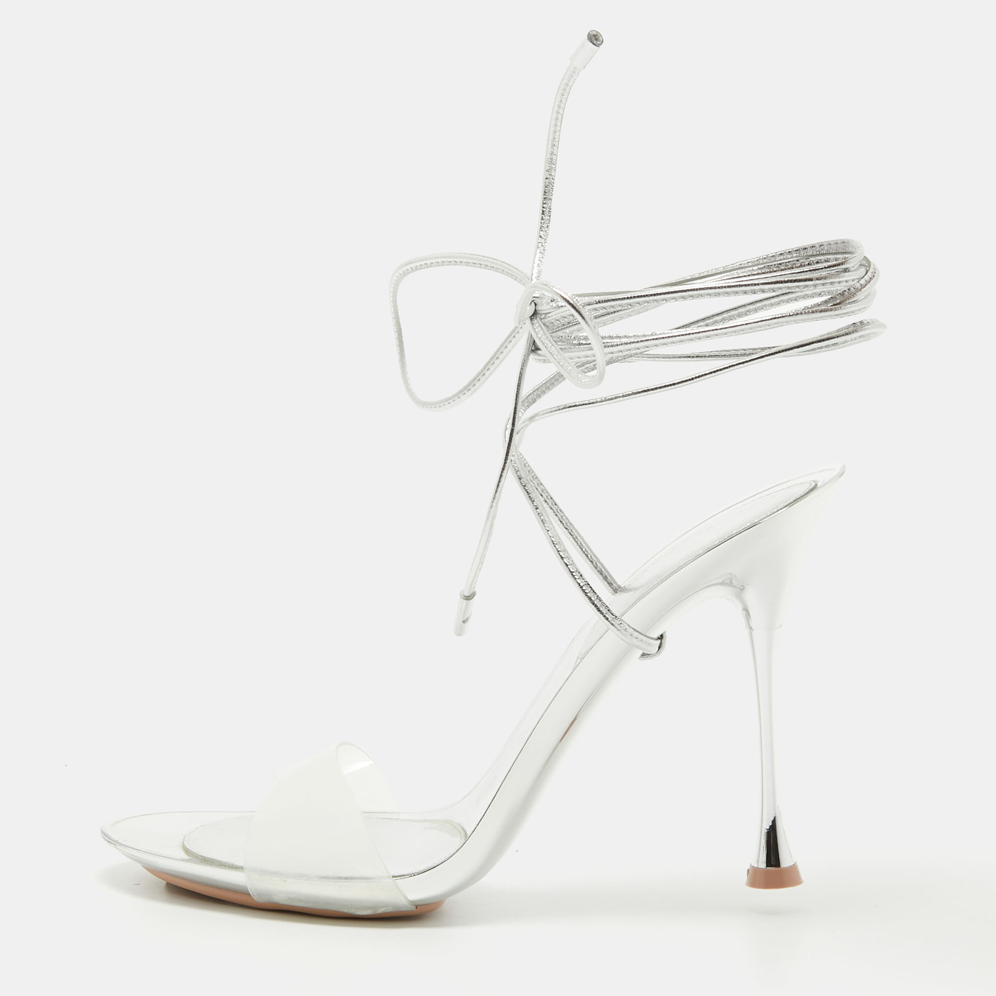 

Gianvito Rossi Transparent PVC and Silver Leather Spice Sandals Size
