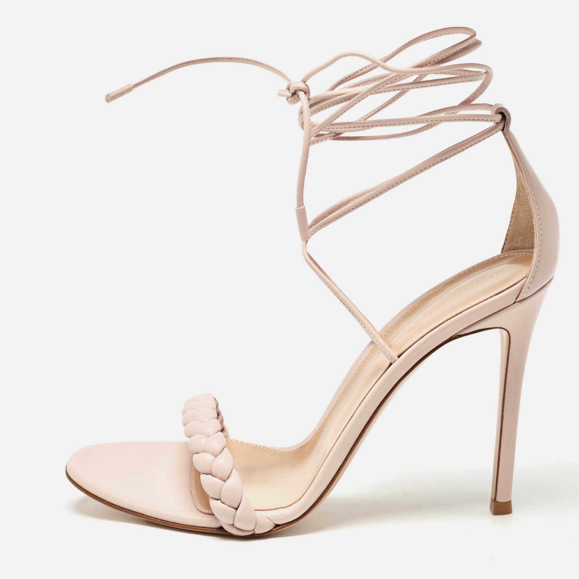 

Gianvito Rossi Pink Braided Leather Leomi Sandals Size
