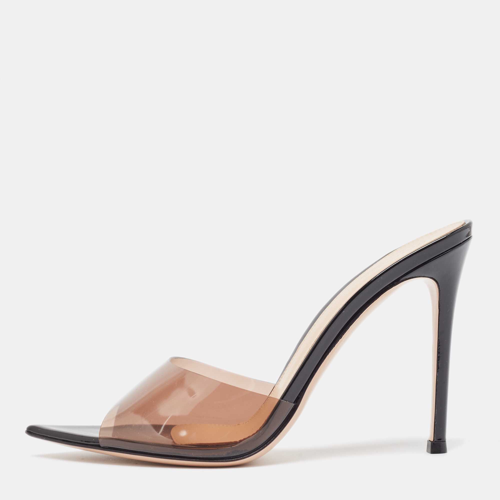 

Gianvito Rossi PVC And Patent Leather Peep Toe Slides Size, Transparent