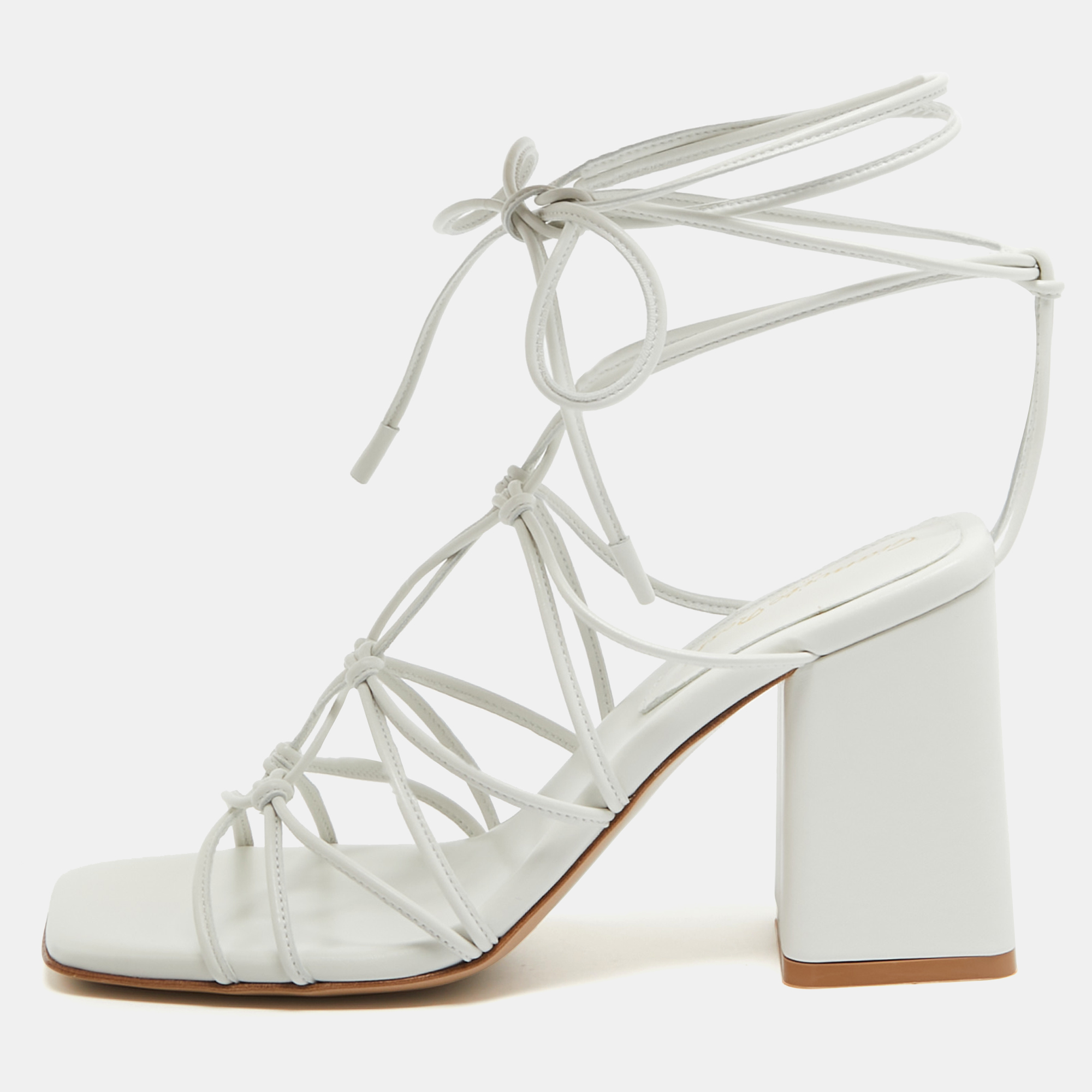 Pre-owned Gianvito Rossi White Leather Minas Ankle Wrap Sandals Size 37