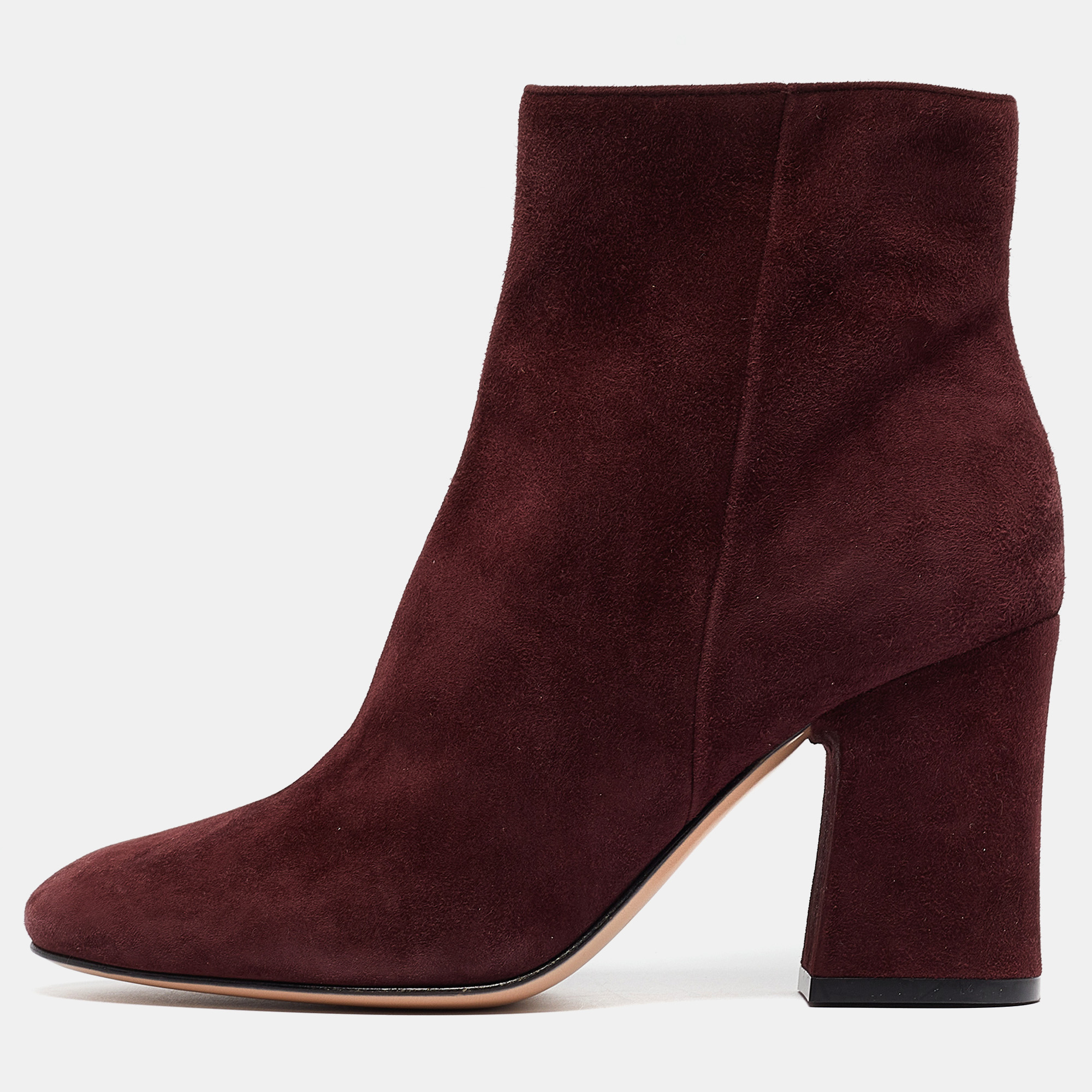 Plum Suede Rolling Ankle Boots