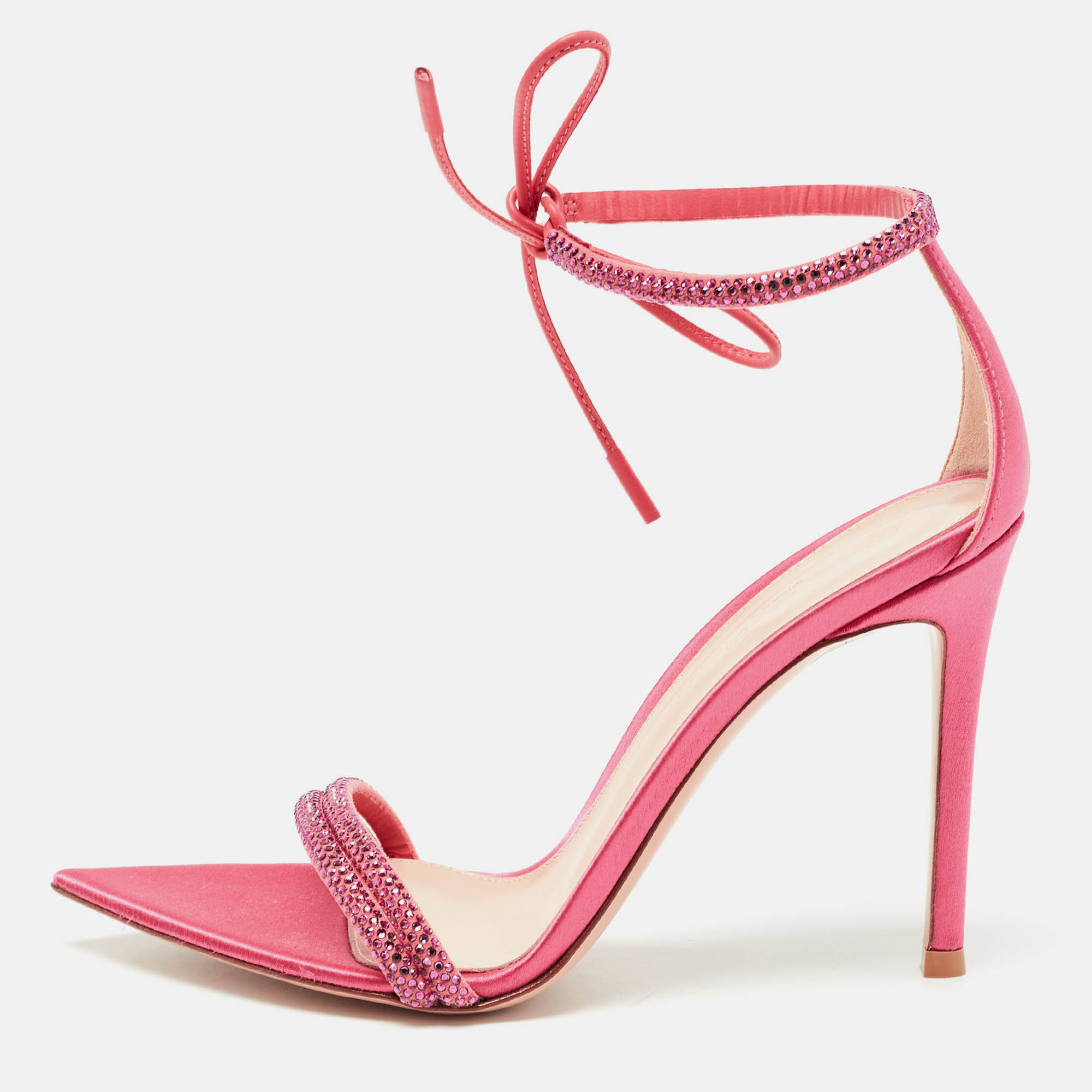 

Gianvito Rossi Pink Embellished Suede Montecarlo Sandals Size