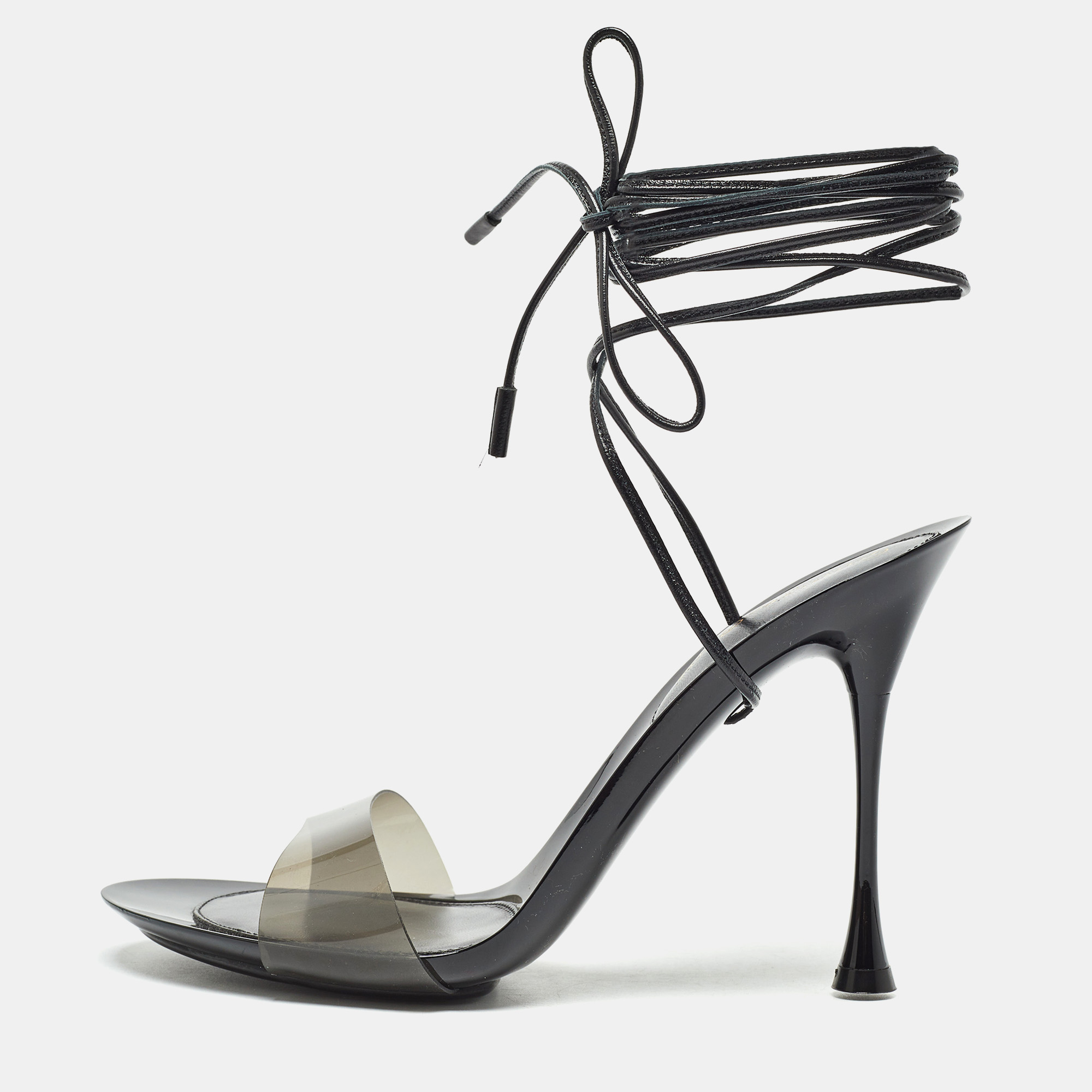 

Gianvito Rossi Black PVC and Leather Spice Ankle Strap Sandals Size