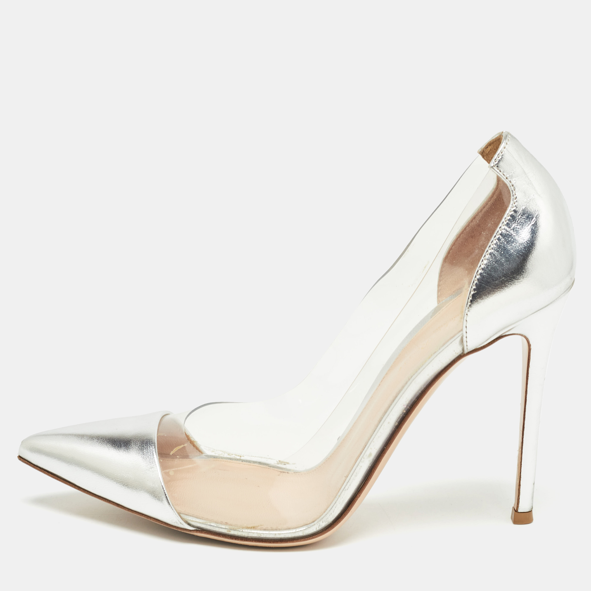 

Gianvito Rossi Silver Leather and PVC Plexi Pumps Size