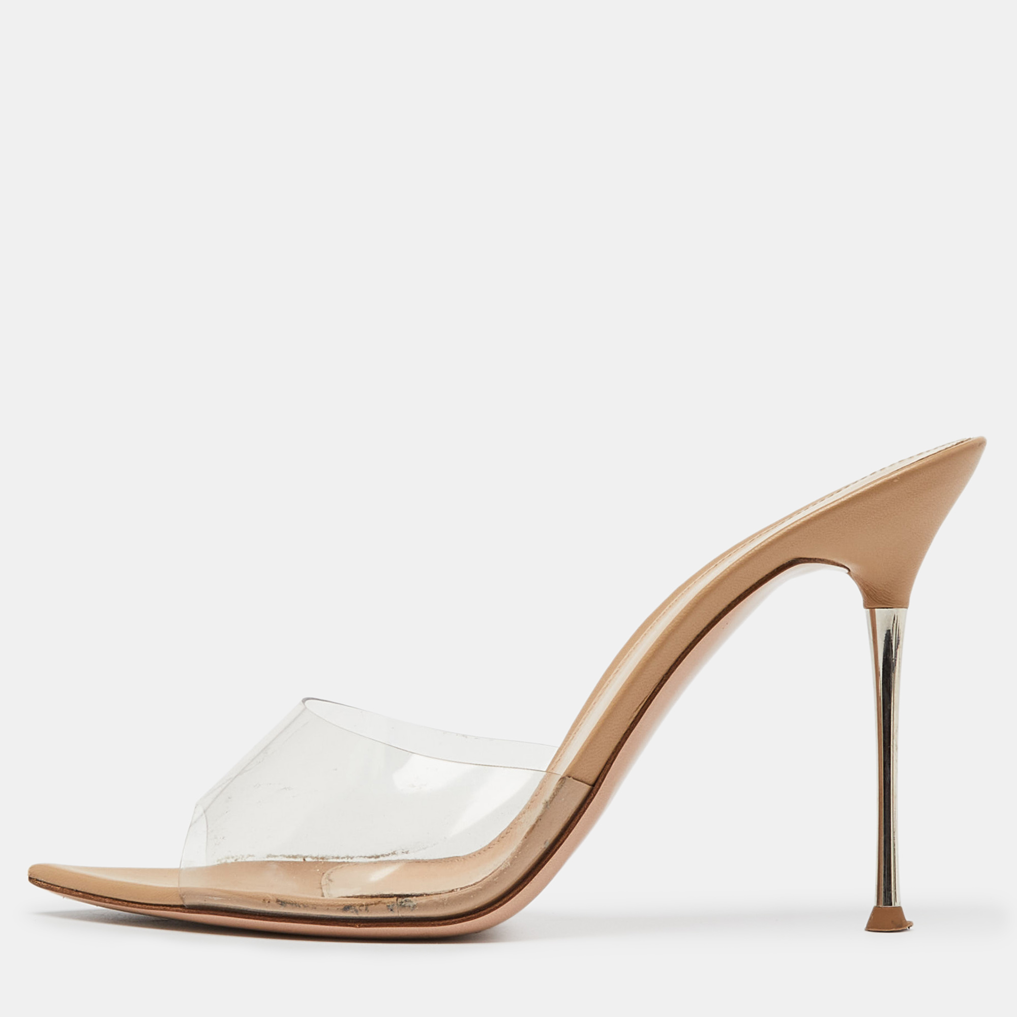 

Gianvito Rossi Clear/Beige PVC and Leather Elle Slide Sandals Size