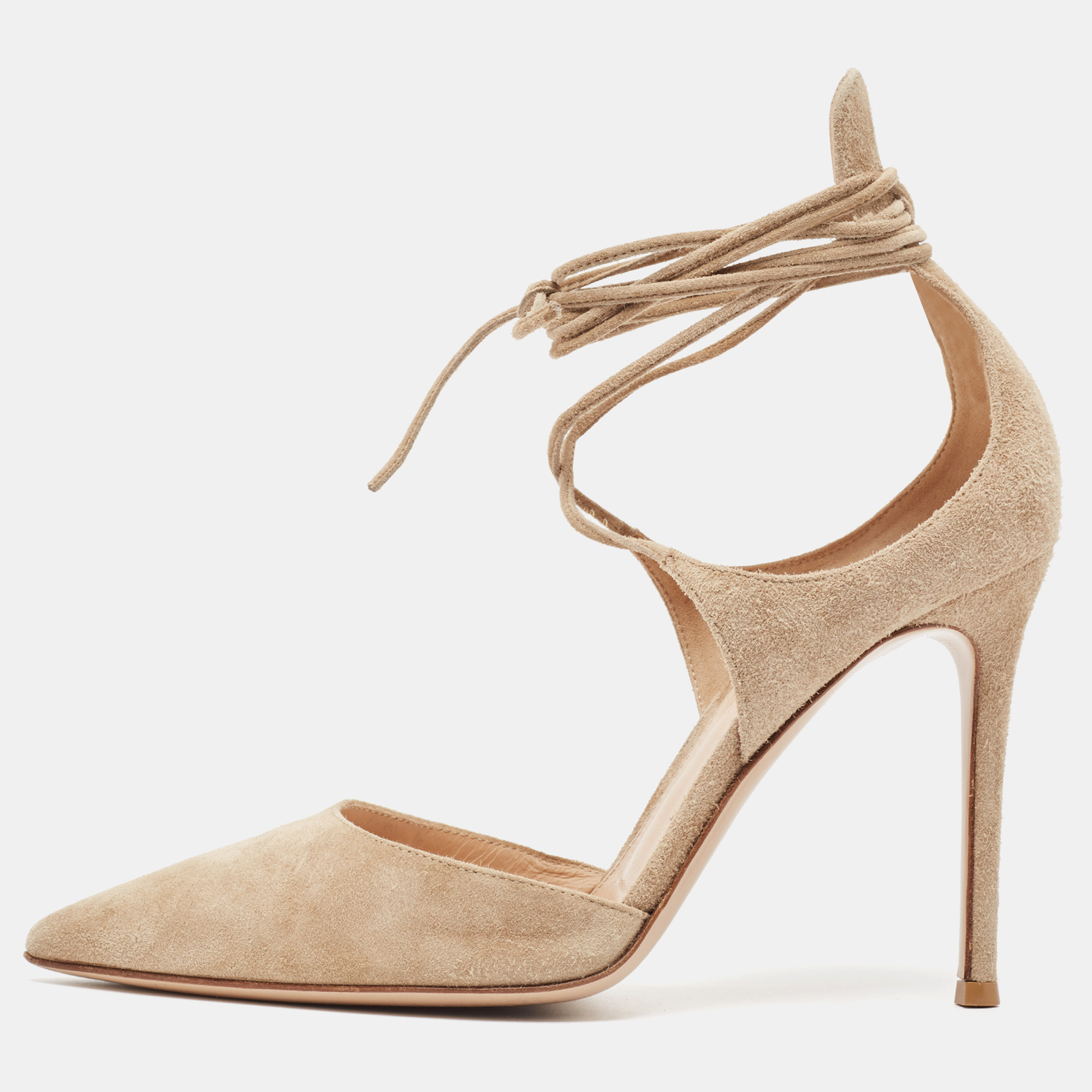 

Gianvito Rossi Beige Suede Ankle Tie Pumps Size