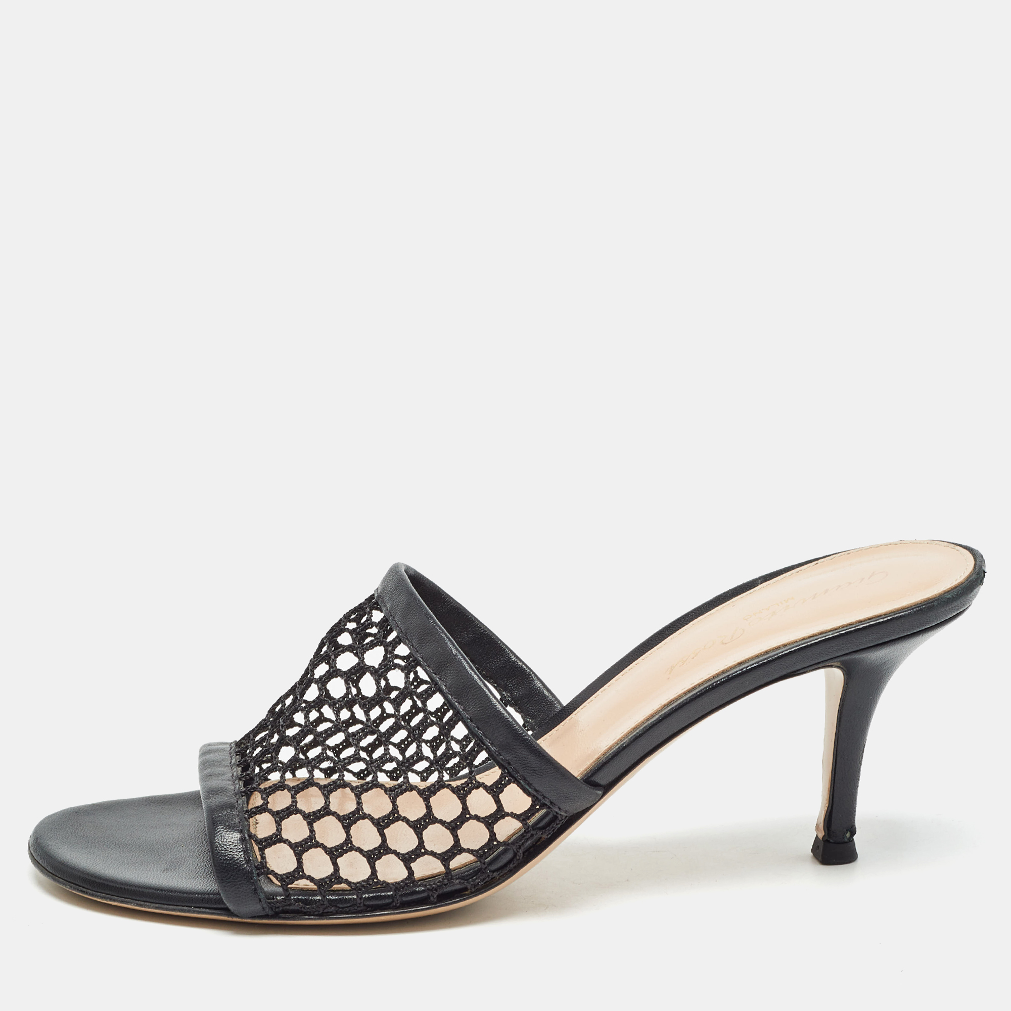 

Gianvito Rossi Black Leather and Mesh Slide Sandals Size