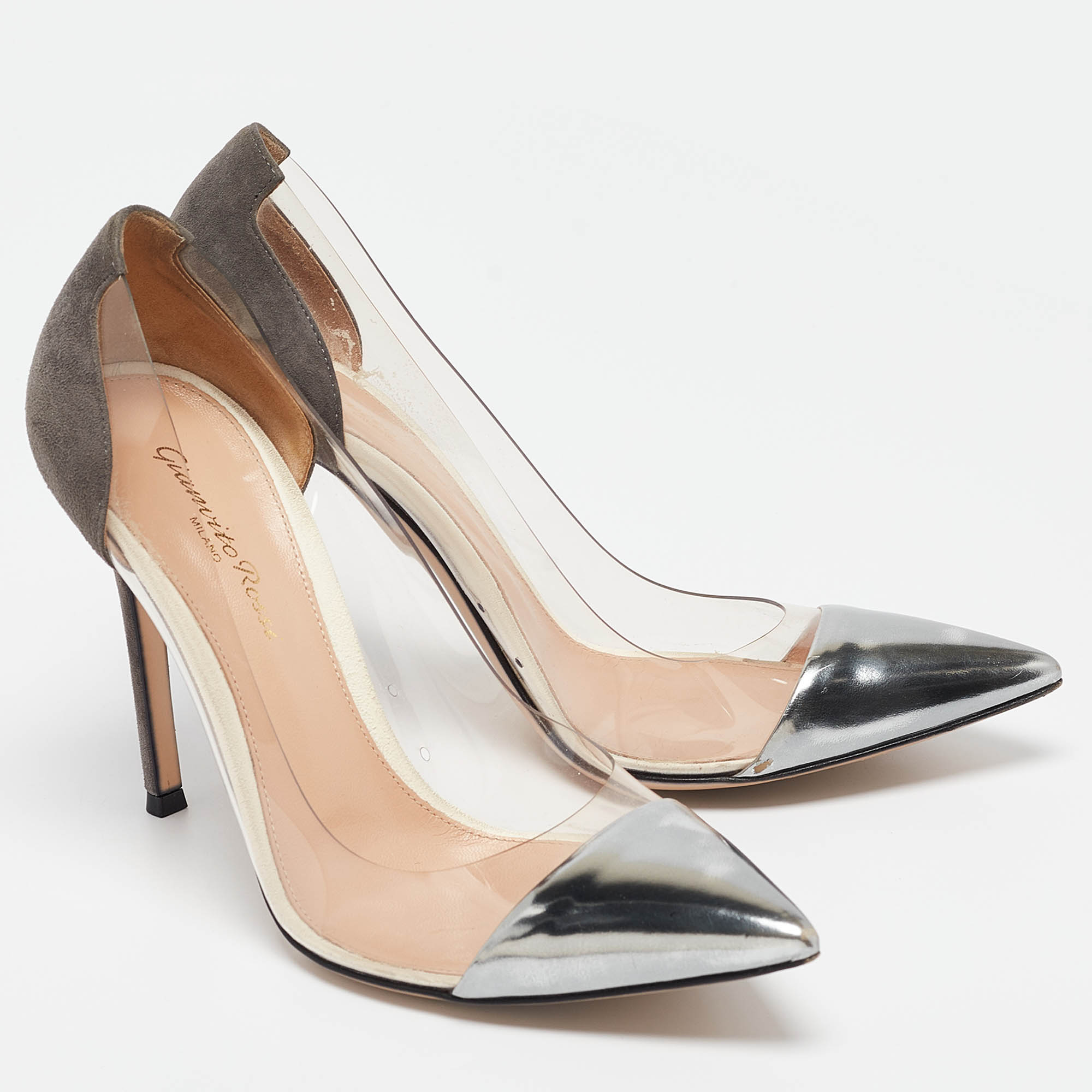 Gianvito Rossi Tricolor Suede and PVC Plexi Pumps Size 38 