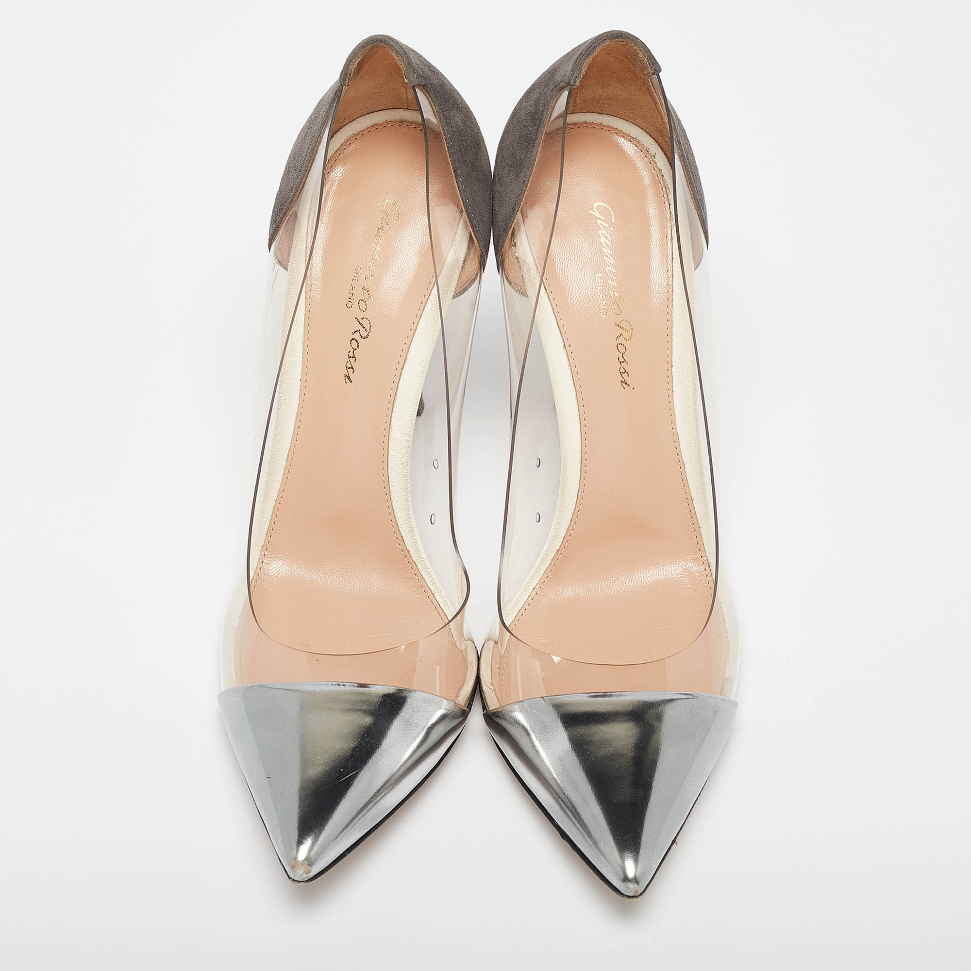 Gianvito Rossi Tricolor Suede and PVC Plexi Pumps Size 38 