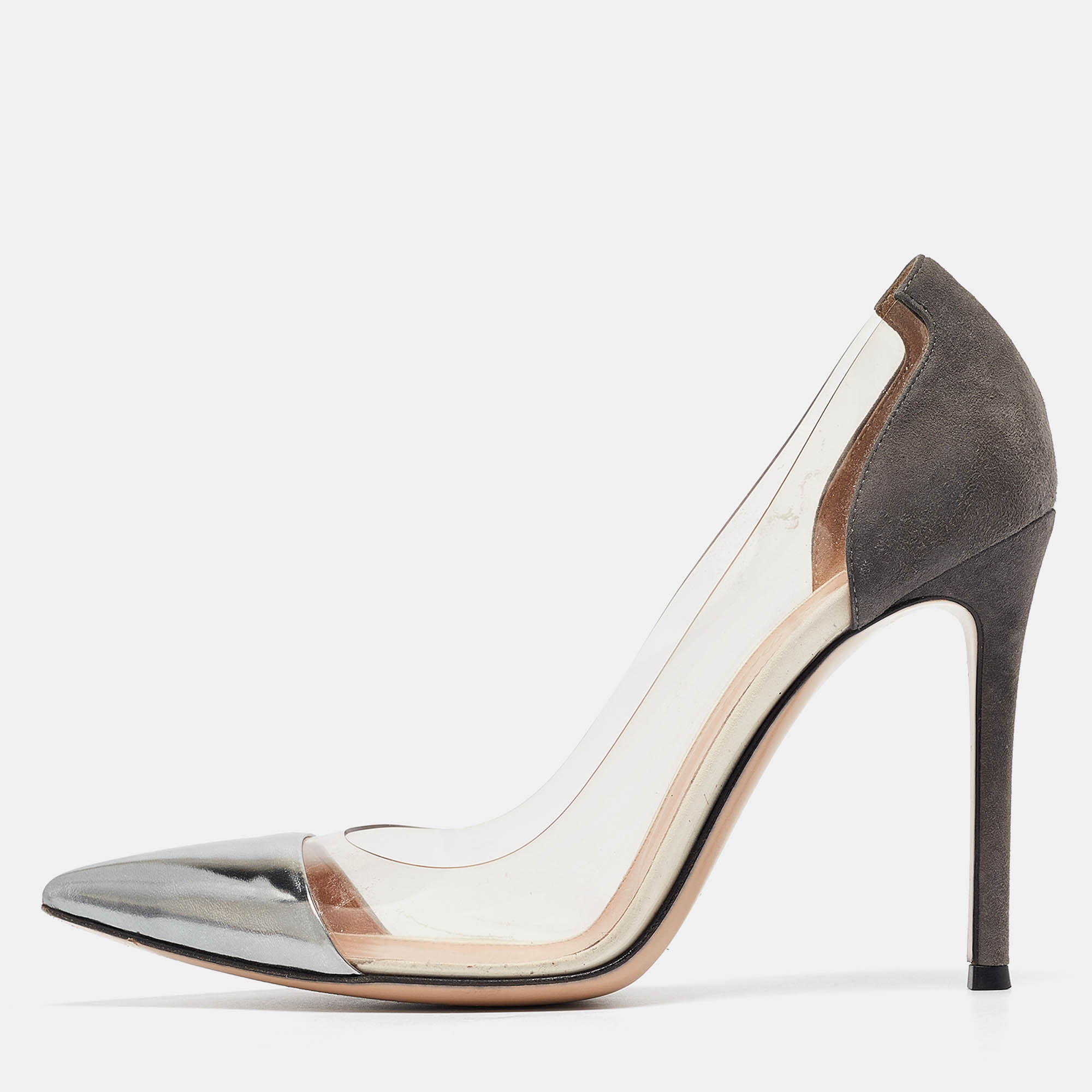 

Gianvito Rossi Tricolor Suede and PVC Plexi Pumps Size, Grey