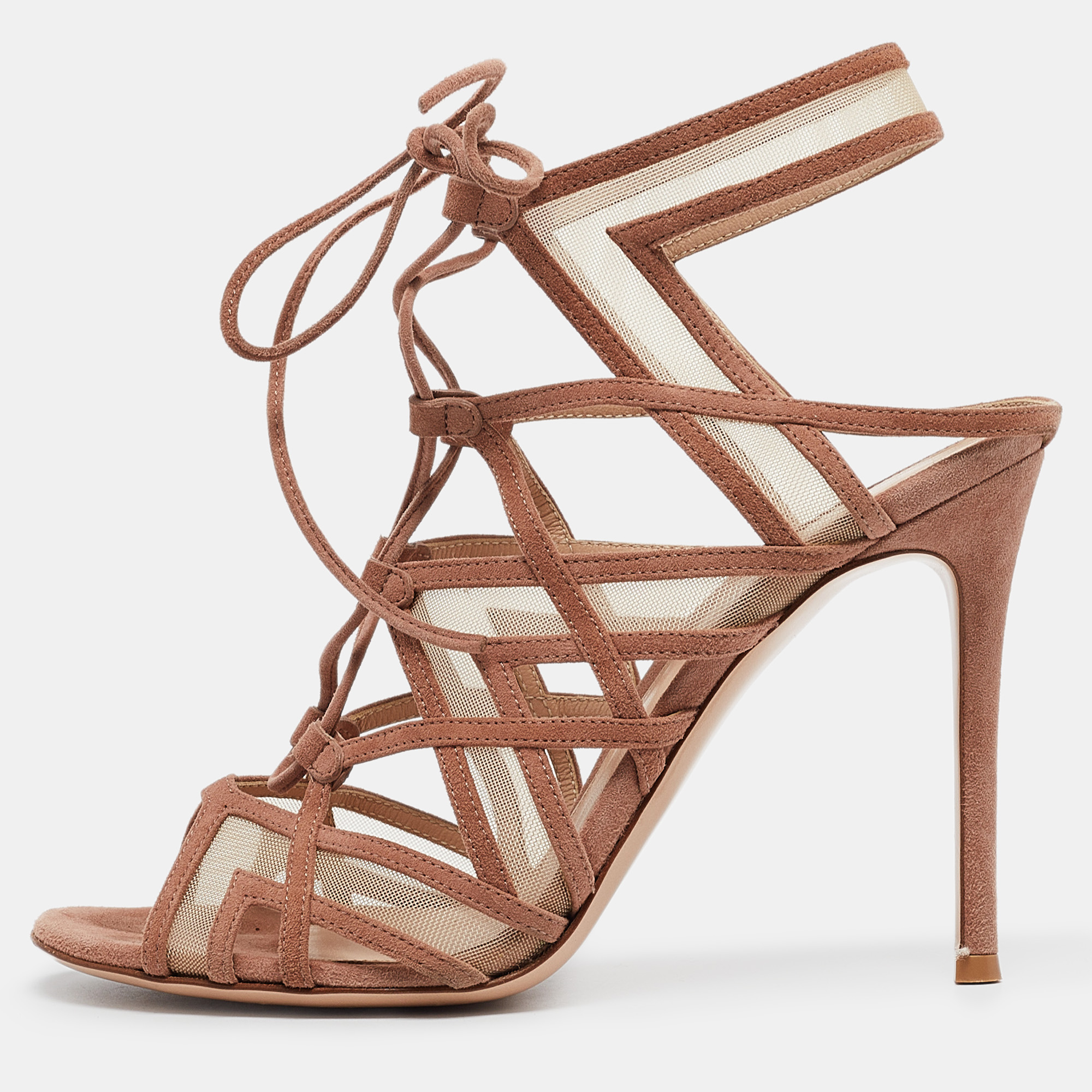 

Gianvito Rossi Brown Suede and Mesh Adria Sandals Size