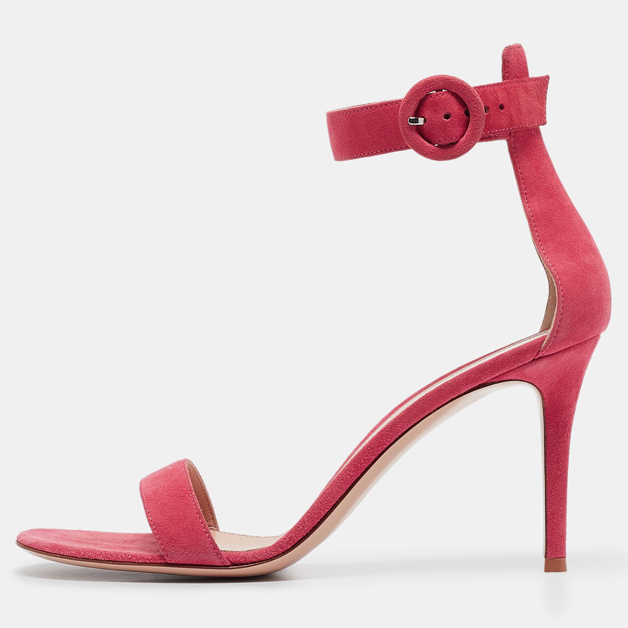 

Gianvito Rossi Pink Suede Portofino Ankle Strap Sandals Size