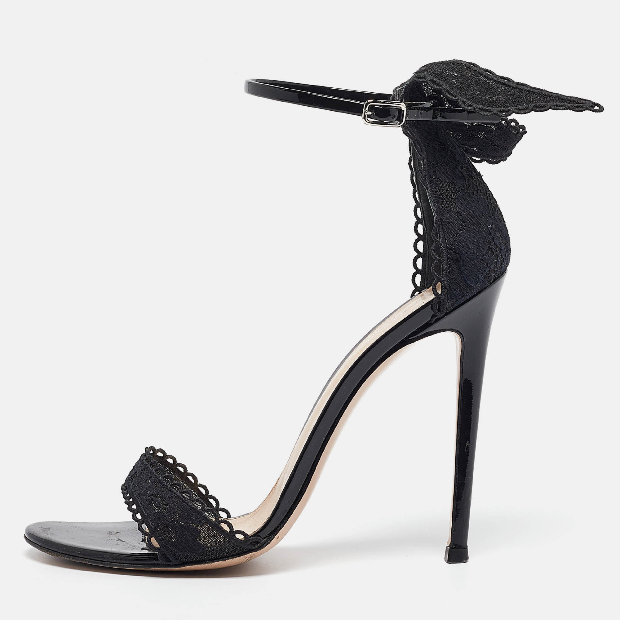 

Gianvito Rossi Black Lace Bunny Ear Ankle Strap Sandals Size