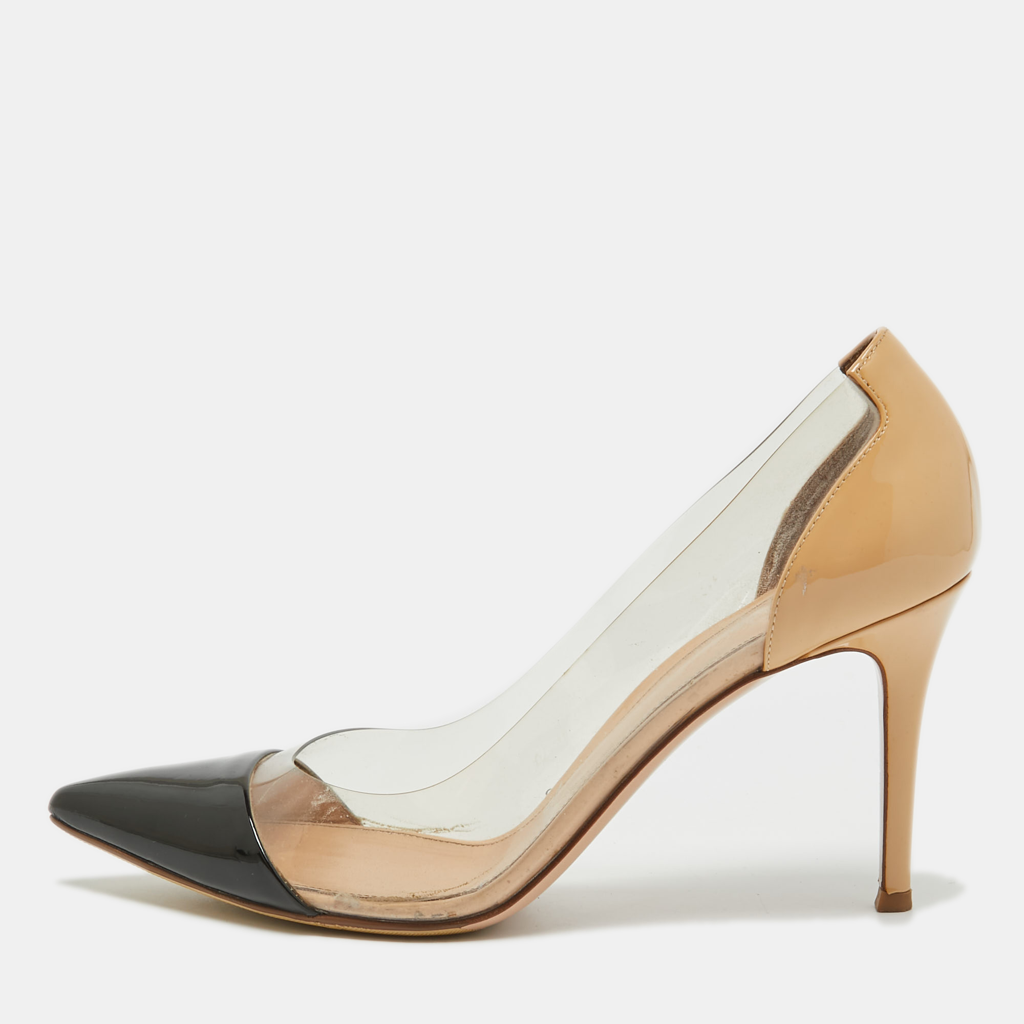 

Gianvito Rossi Black/Beige Patent and PVC Plexi Pumps Size