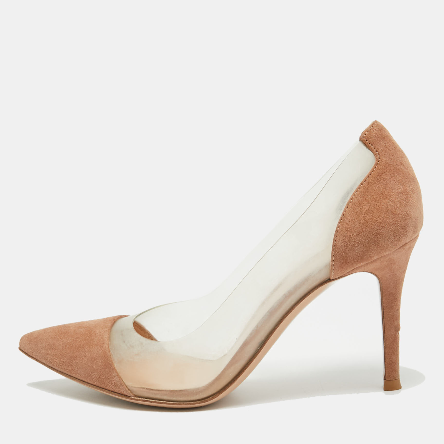 

Gianvito Rossi Beige/Transparent PVC and Suede Plexi Pumps Size